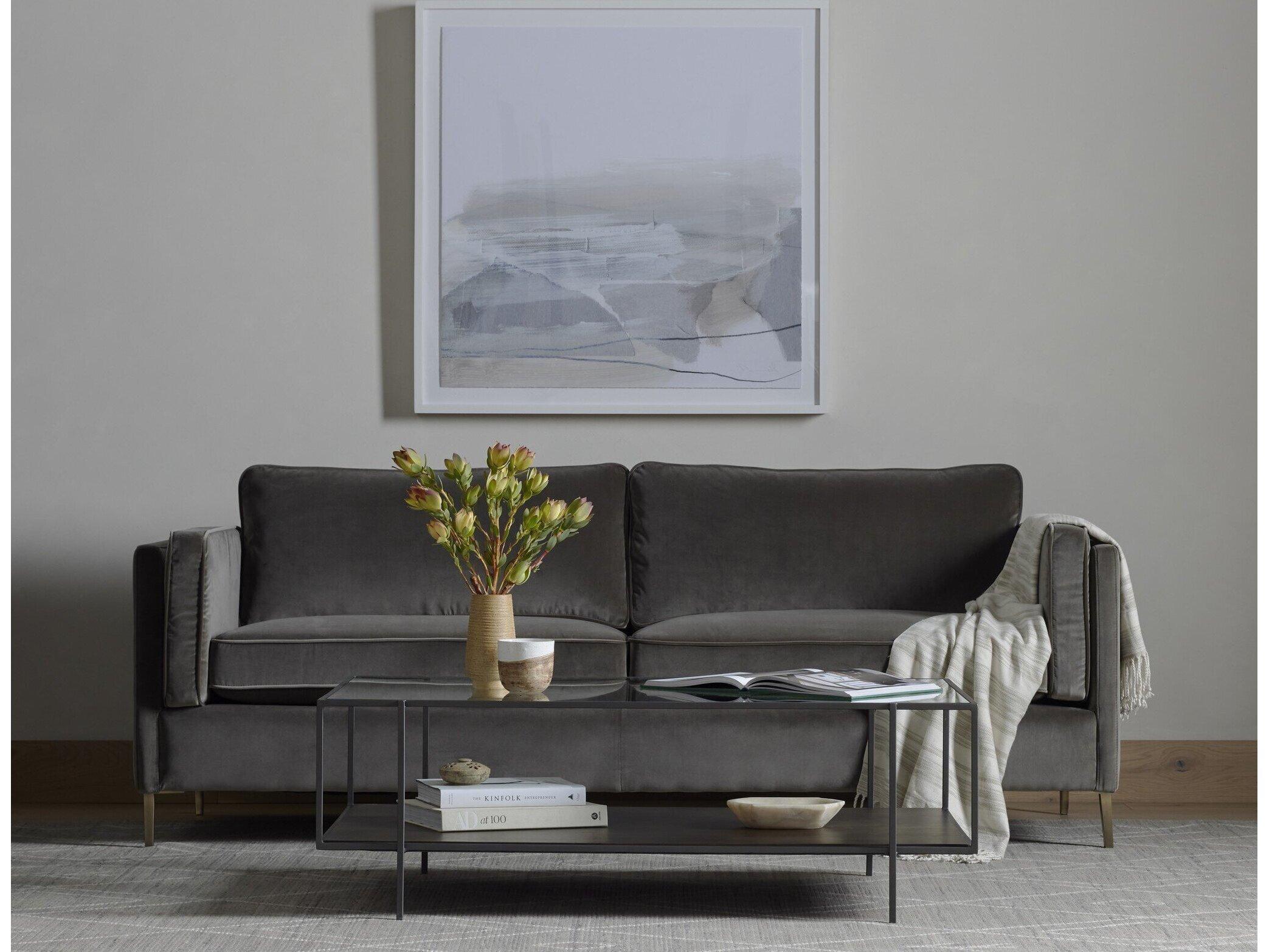 Four Hands Norwood Emery Sapphire Birch Antique Brass Gray Upholstered Sofa