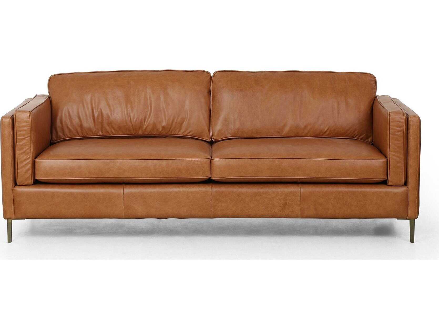 Four Hands Norwood Emery Sonoma Butterscotch Antique Brass Brown Leather Sofa