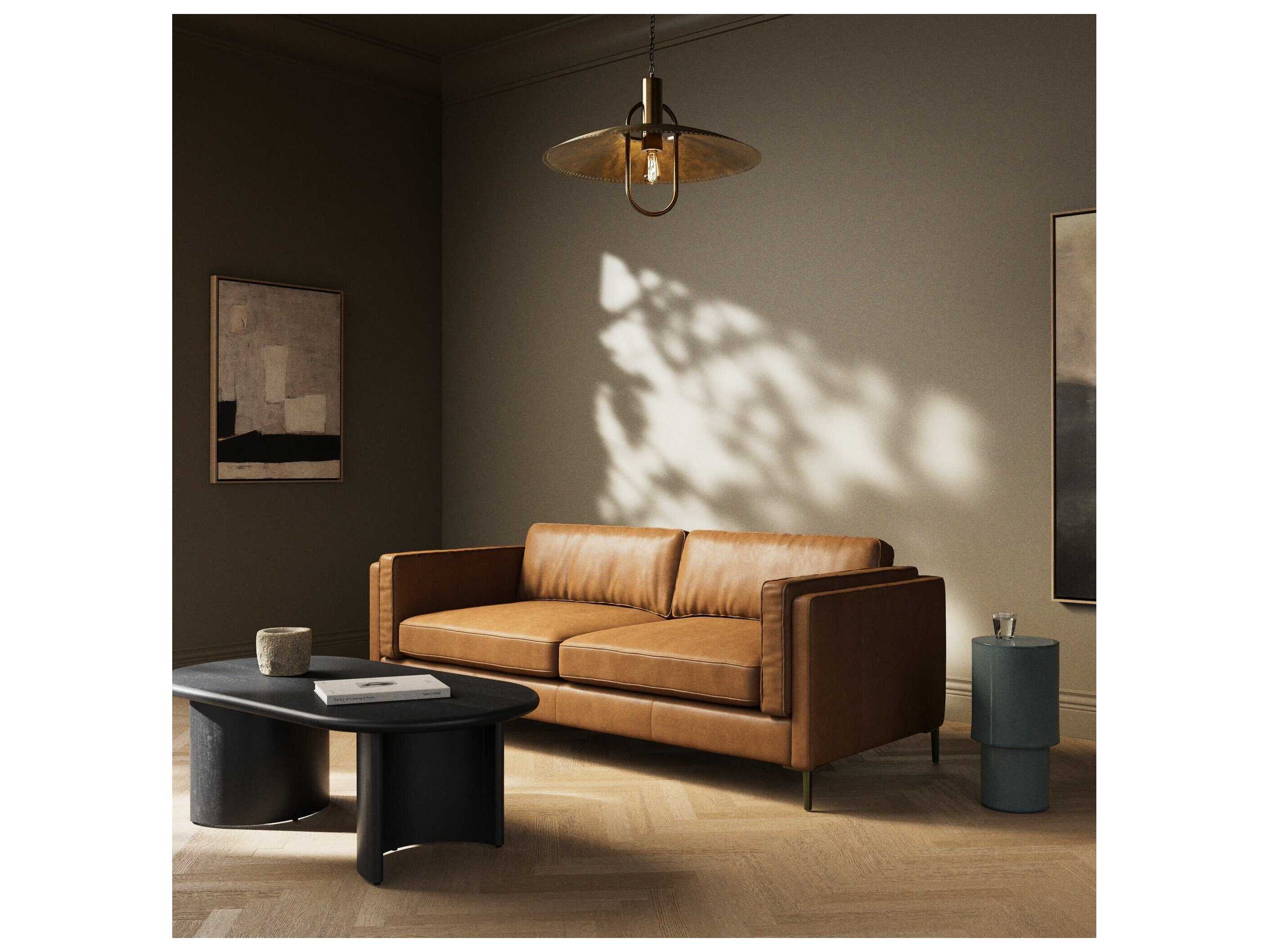 Four Hands Norwood Emery Sonoma Butterscotch Antique Brass Brown Leather Sofa