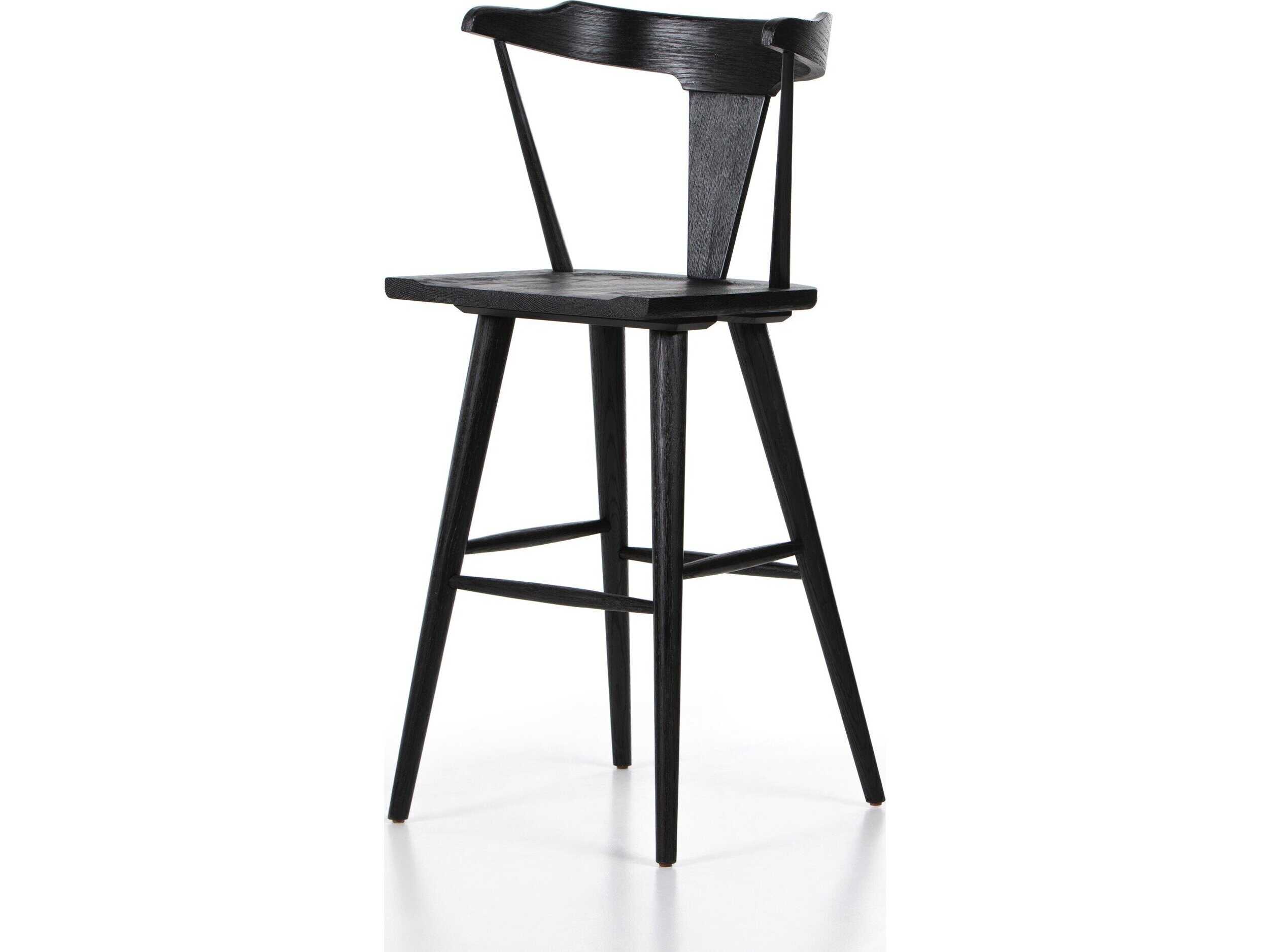 Four Hands Garth Ripley Bar Stool Black Oak  Wood Bar Stool