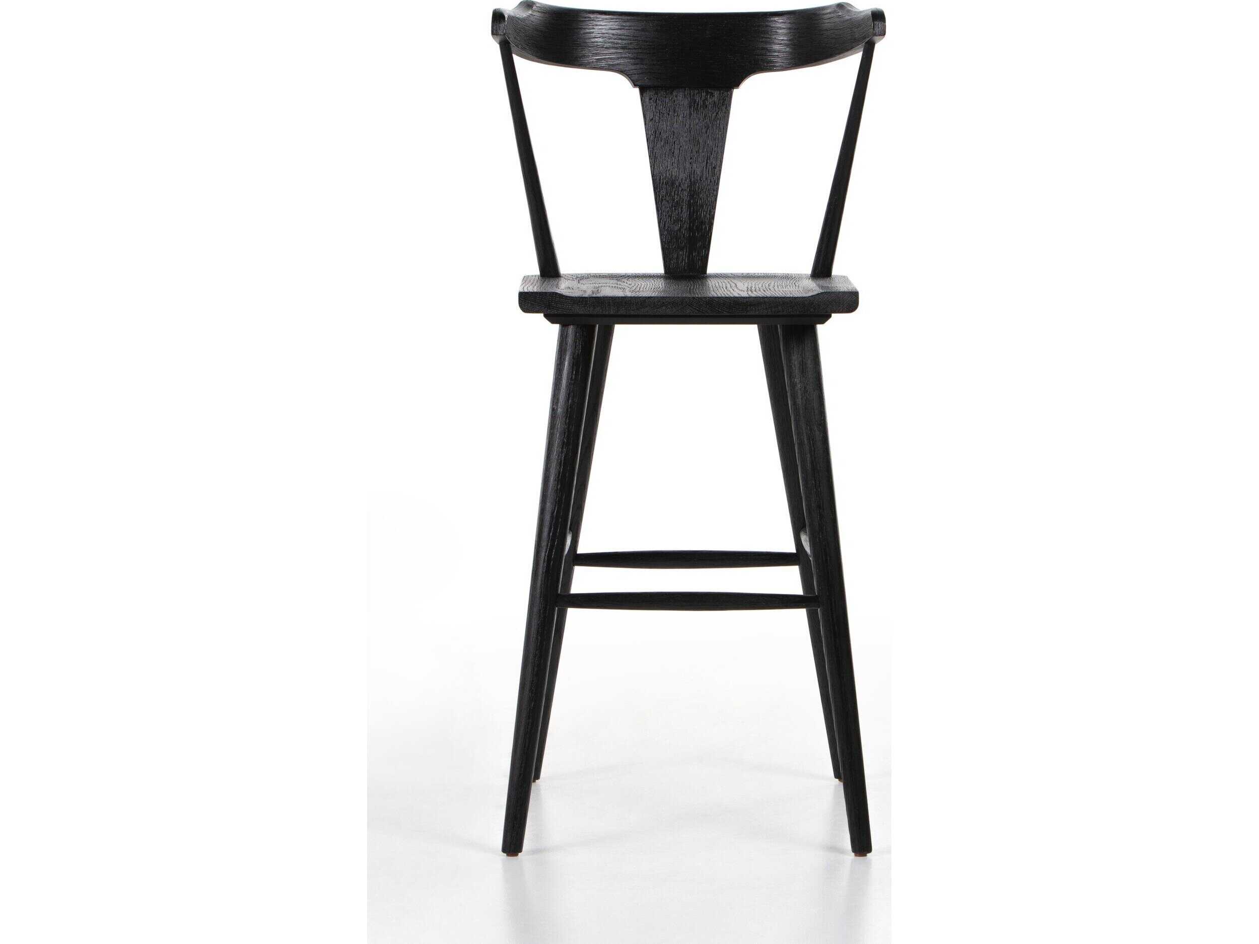 Four Hands Garth Ripley Bar Stool Black Oak  Wood Bar Stool