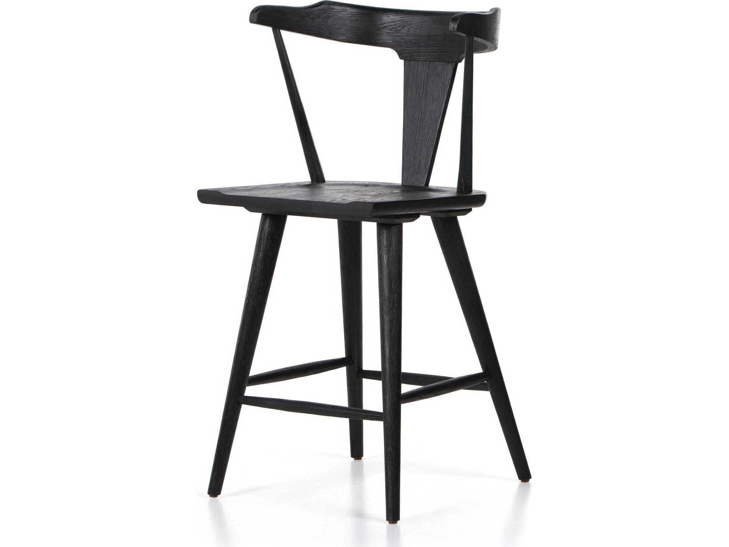 Four Hands Garth Ripley Oak Wood Black Counter Stool