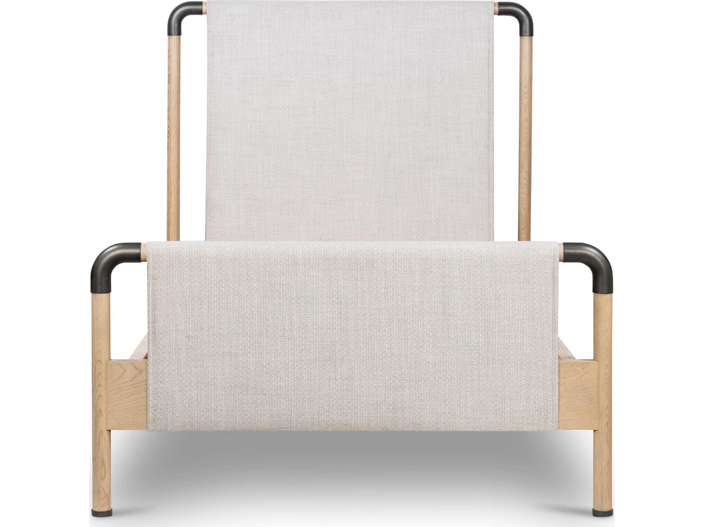 Four Hands Bolton Harriett Gibson Wheat Yucca Oak Aged Gunmetal Beige Wood Upholstered Twin Panel Bed