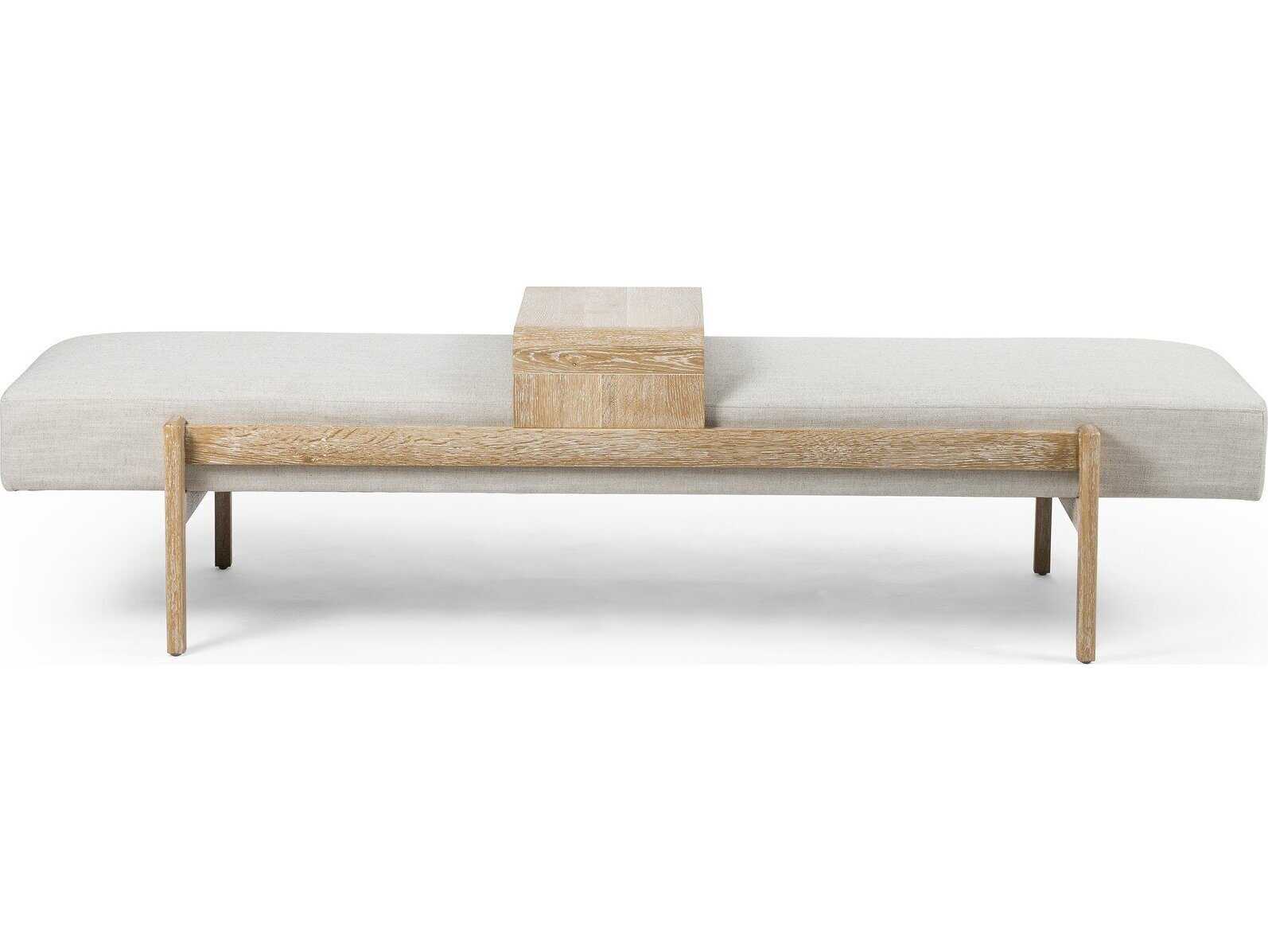 Four Hands Townsend Savoy Parchment Vintage White Wash Oak Beige Upholstered Accent Bench