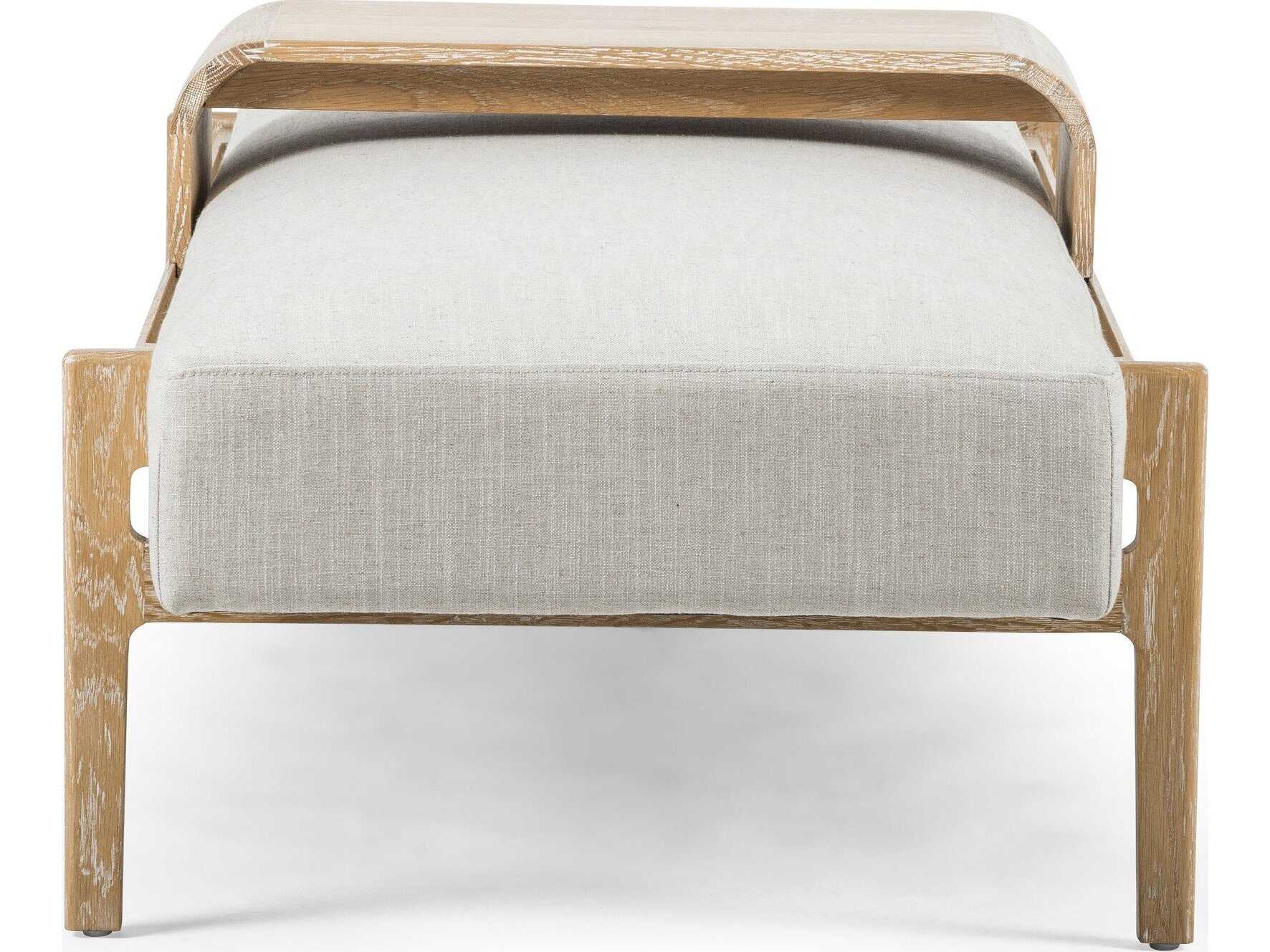 Four Hands Townsend Savoy Parchment Vintage White Wash Oak Beige Upholstered Accent Bench