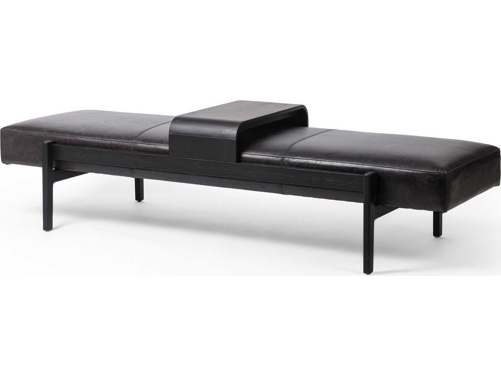 Four Hands Townsend Sonoma Black Brushed Ebony Leather Accent Bench