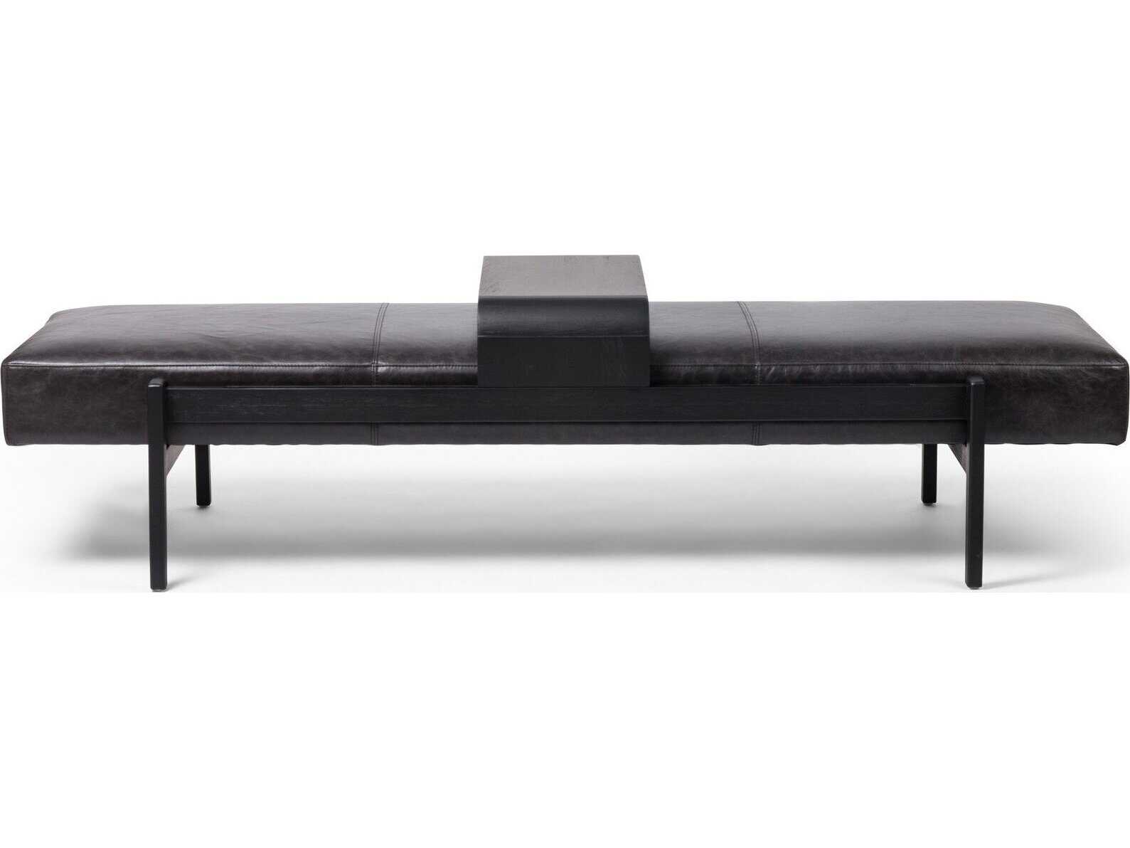 Four Hands Townsend Sonoma Black Brushed Ebony Leather Accent Bench