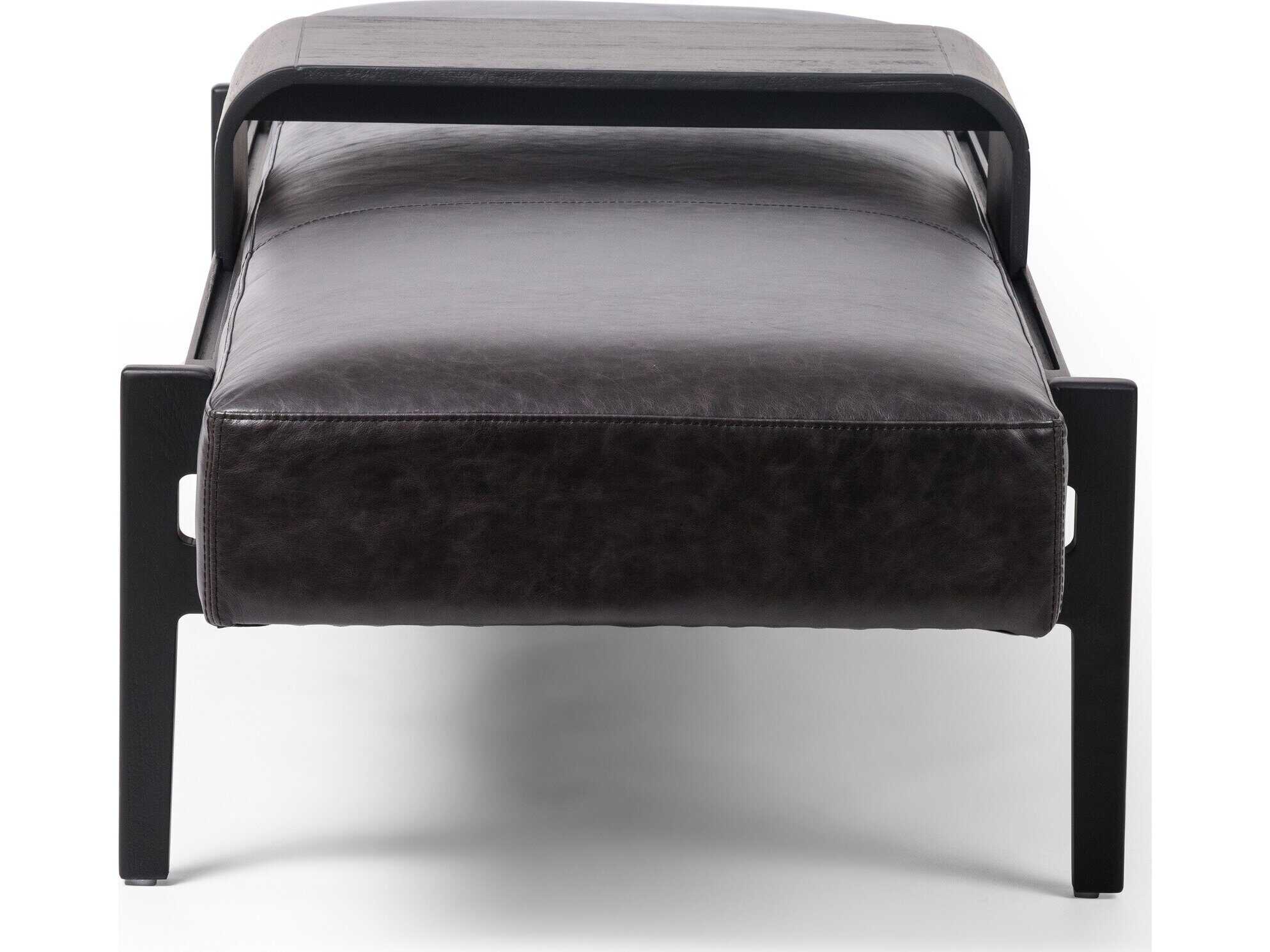 Four Hands Townsend Sonoma Black Brushed Ebony Leather Accent Bench