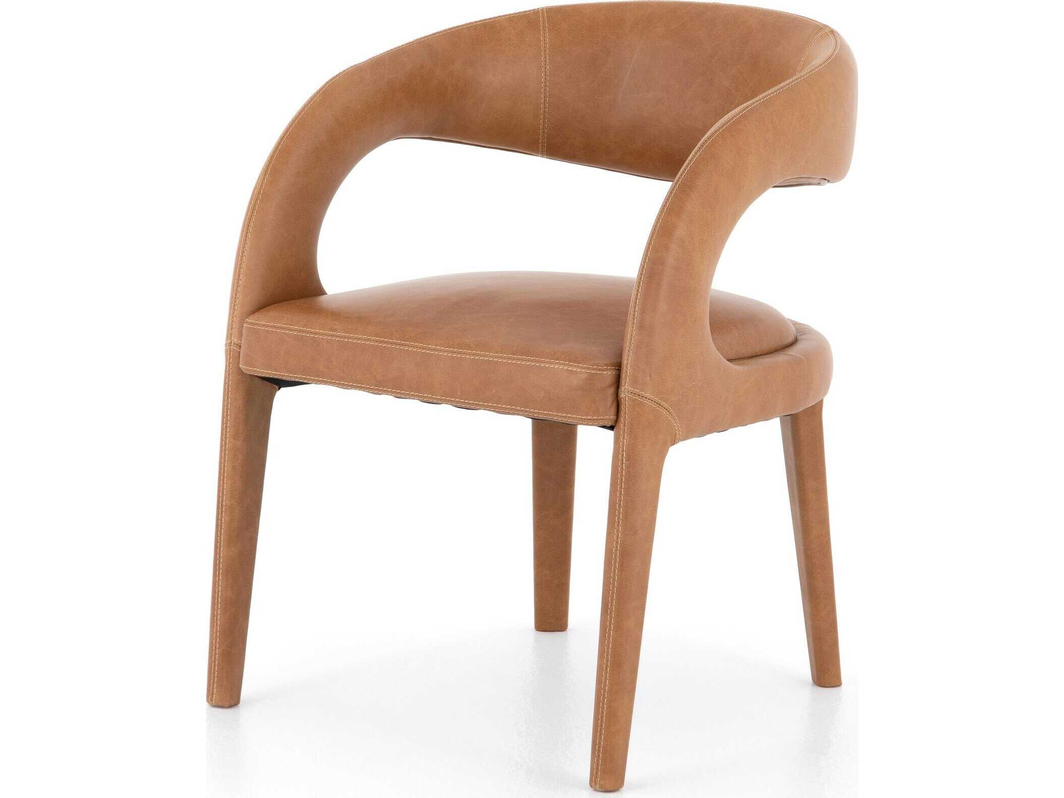 Four Hands Townsend Hawkins Leather Brown Upholstered Arm Dining Chair