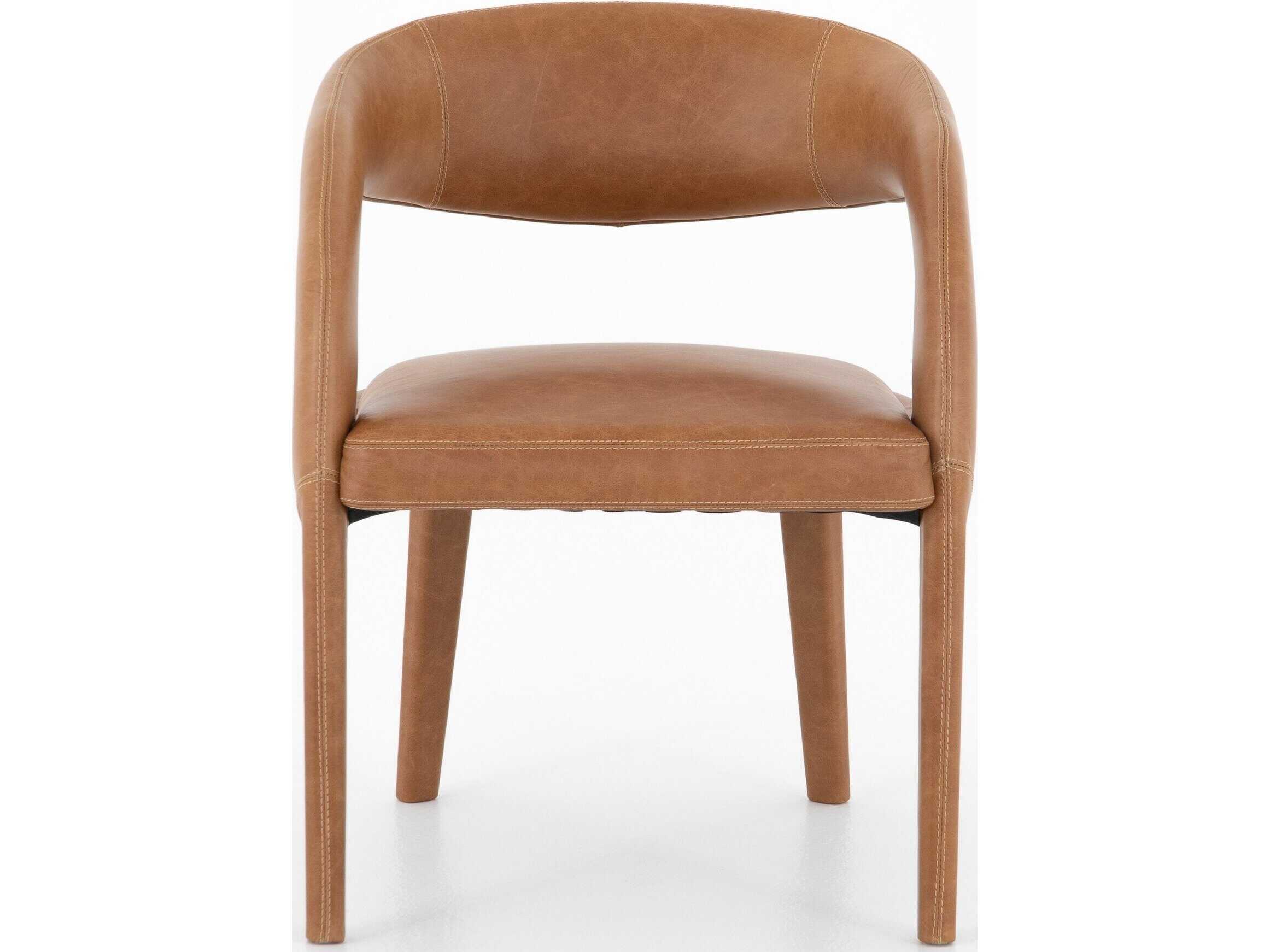 Four Hands Townsend Hawkins Leather Brown Upholstered Arm Dining Chair