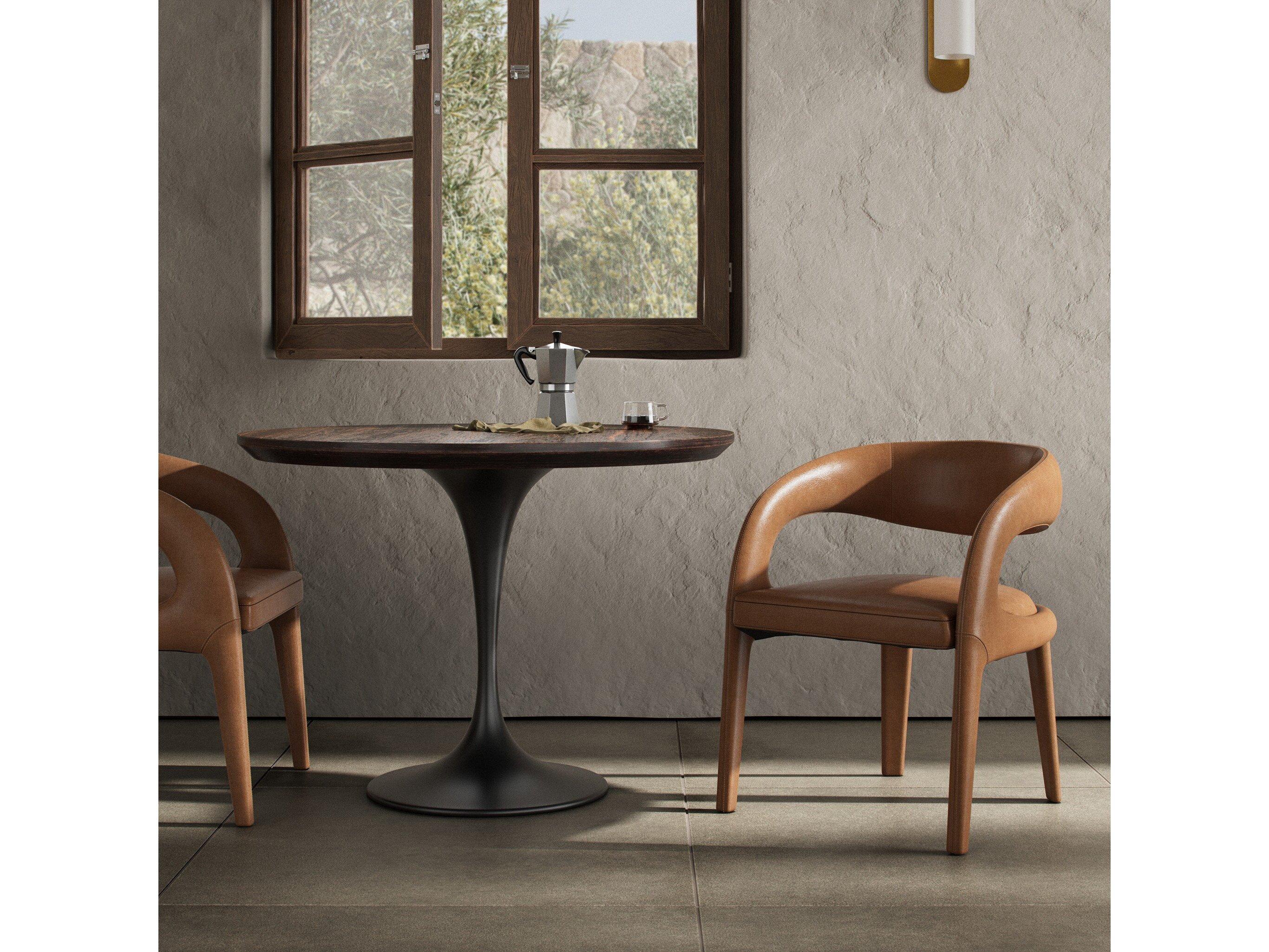 Four Hands Townsend Hawkins Leather Brown Upholstered Arm Dining Chair