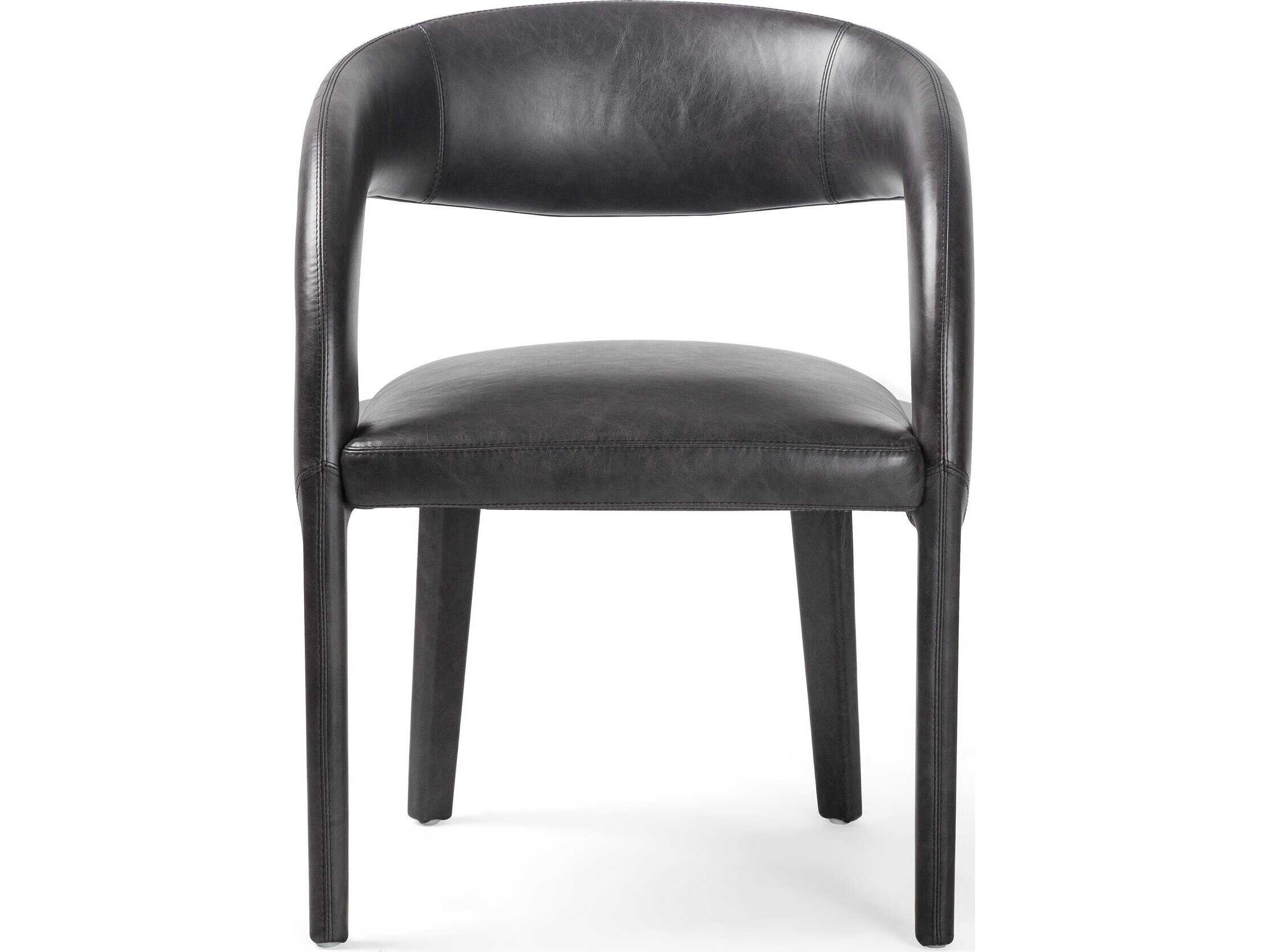 Four Hands Townsend Hawkins Leather Black Upholstered Arm Dining Chair