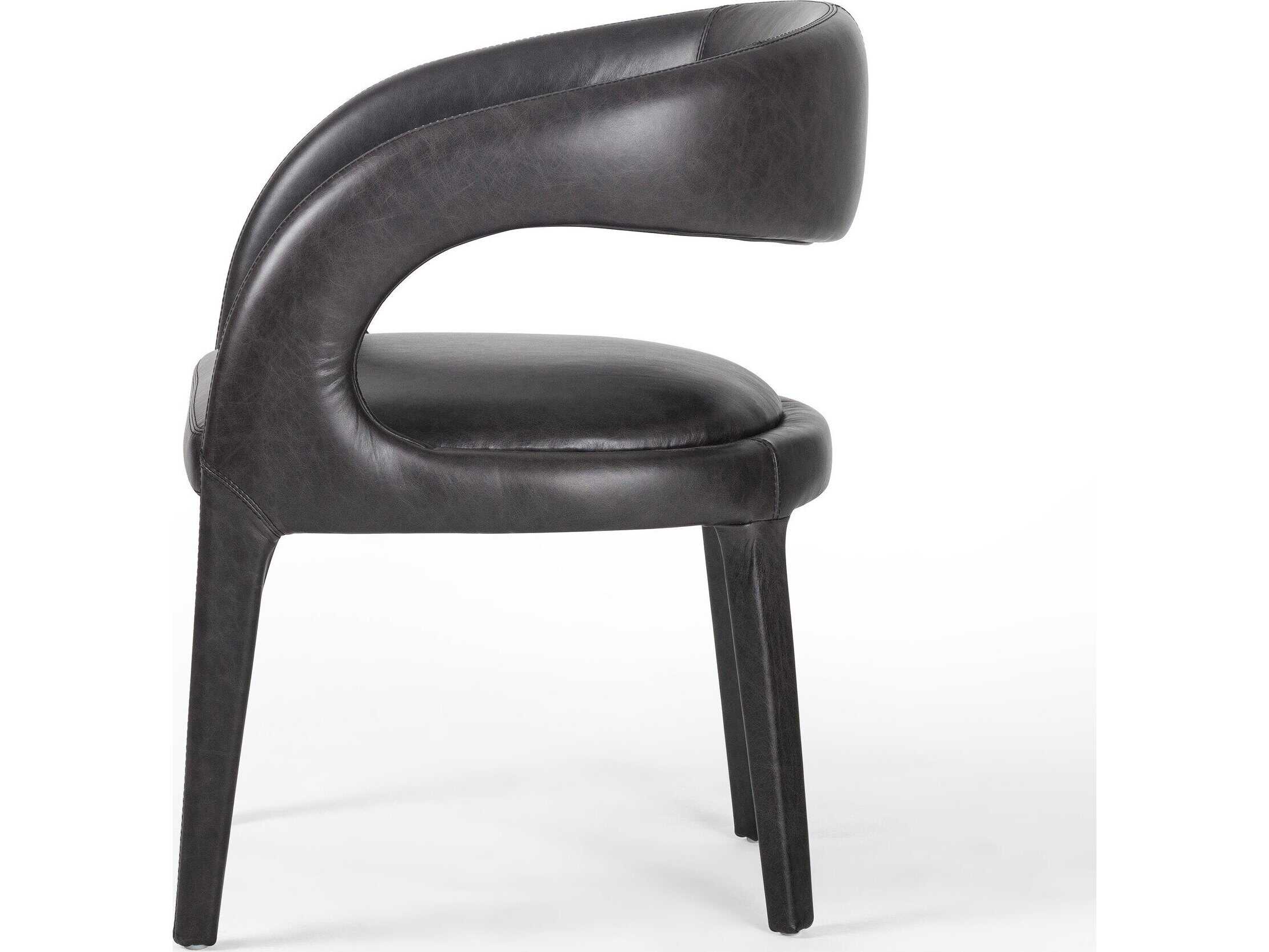 Four Hands Townsend Hawkins Leather Black Upholstered Arm Dining Chair