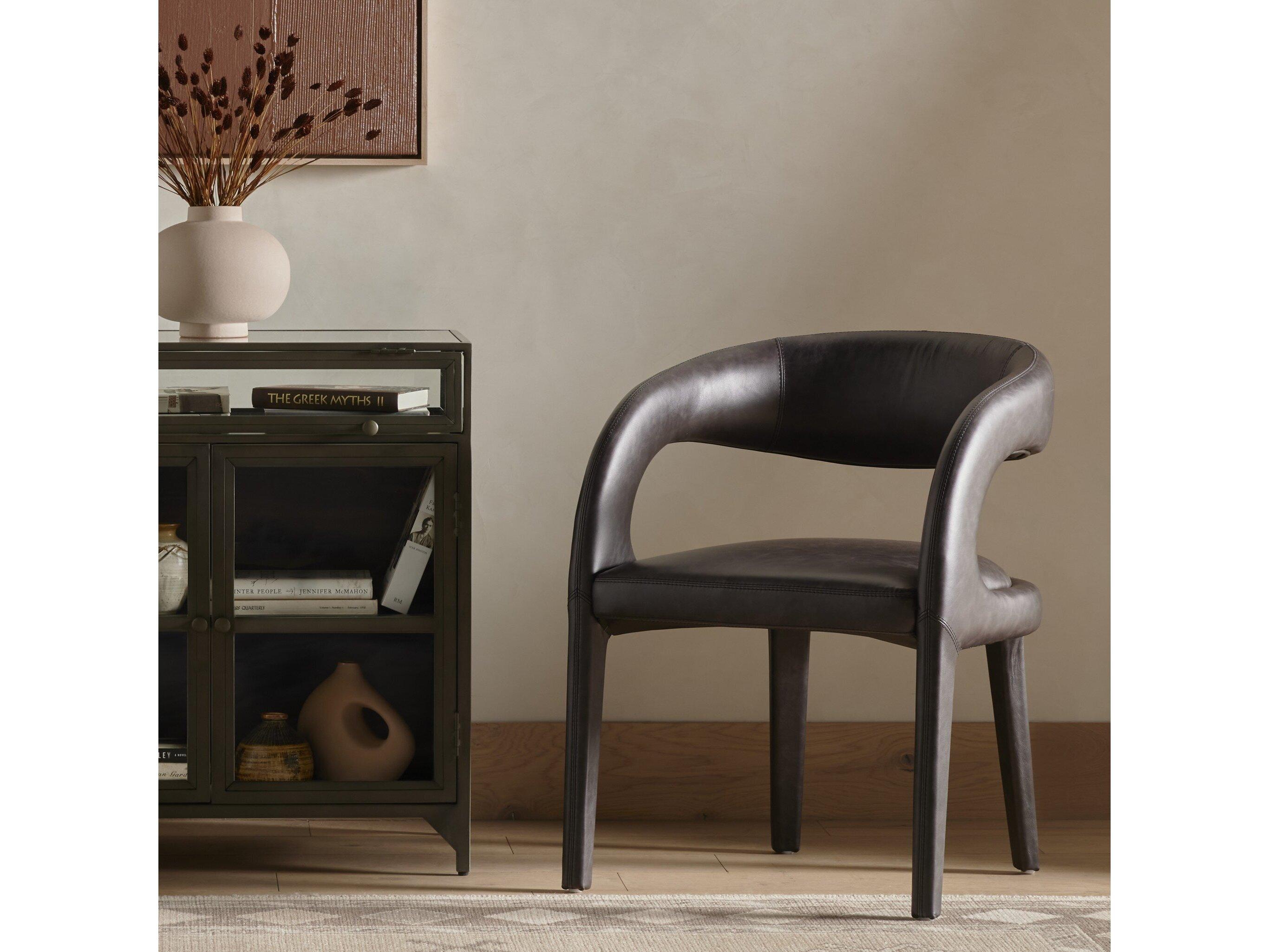 Four Hands Townsend Hawkins Leather Black Upholstered Arm Dining Chair
