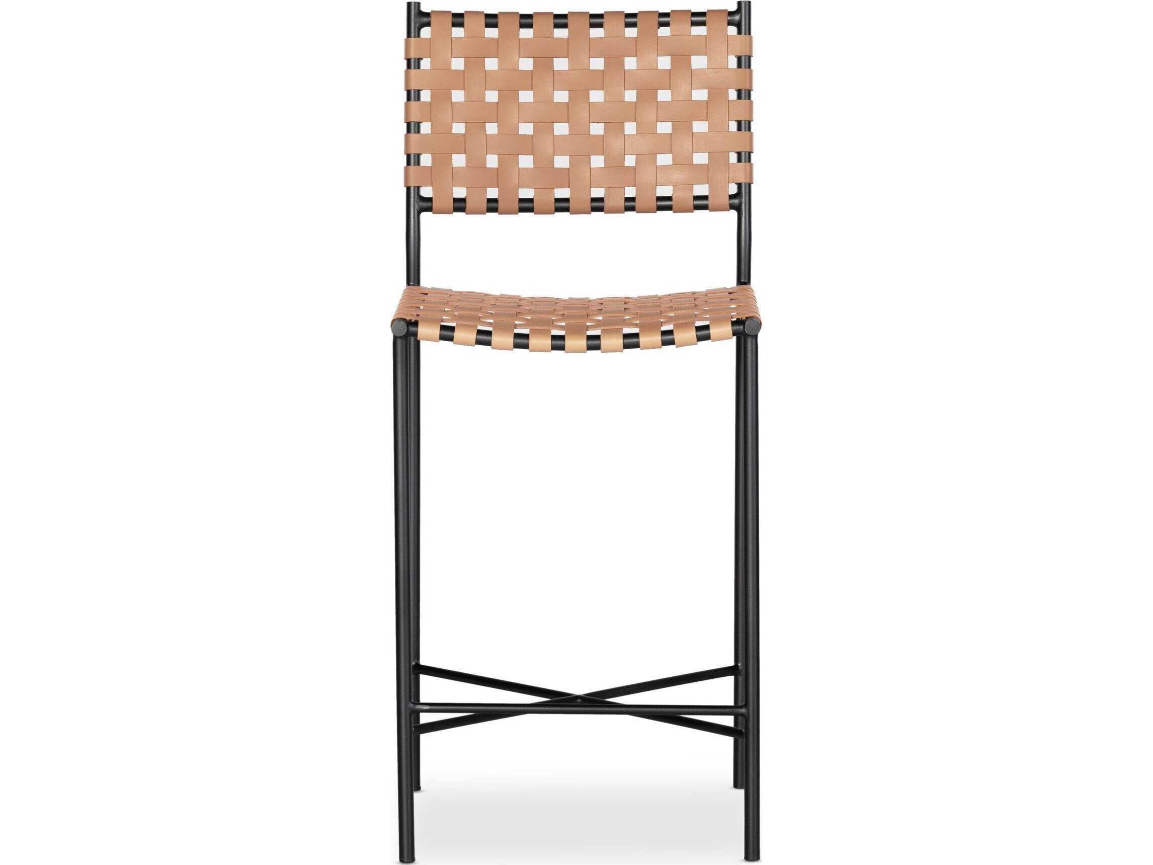 Four Hands Sevilla Garza Leather Natural Gunmetal Counter Stool