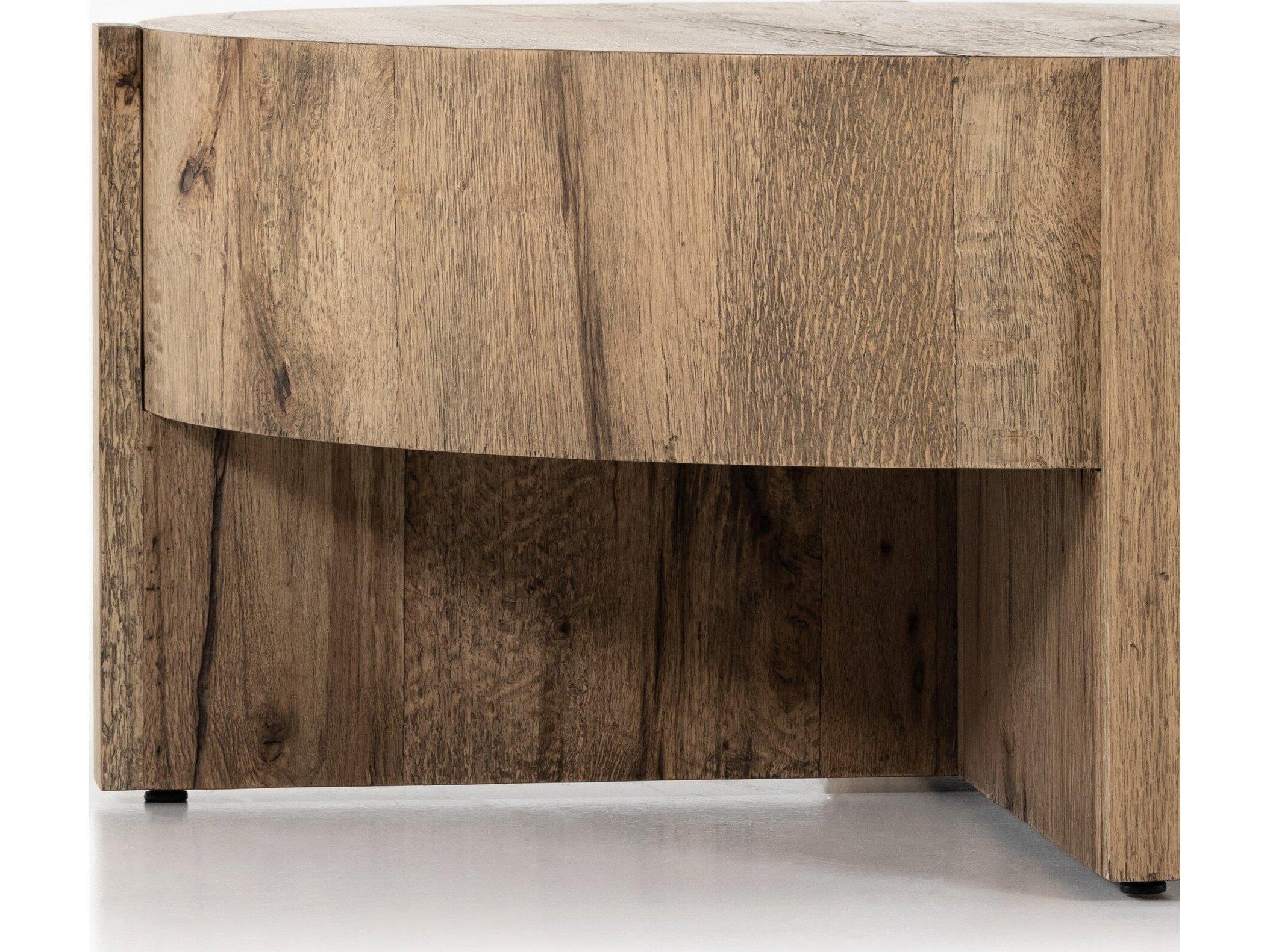 Four Hands Wesson Bingham Round Wood Rustic Oak Veneer Coffee Table