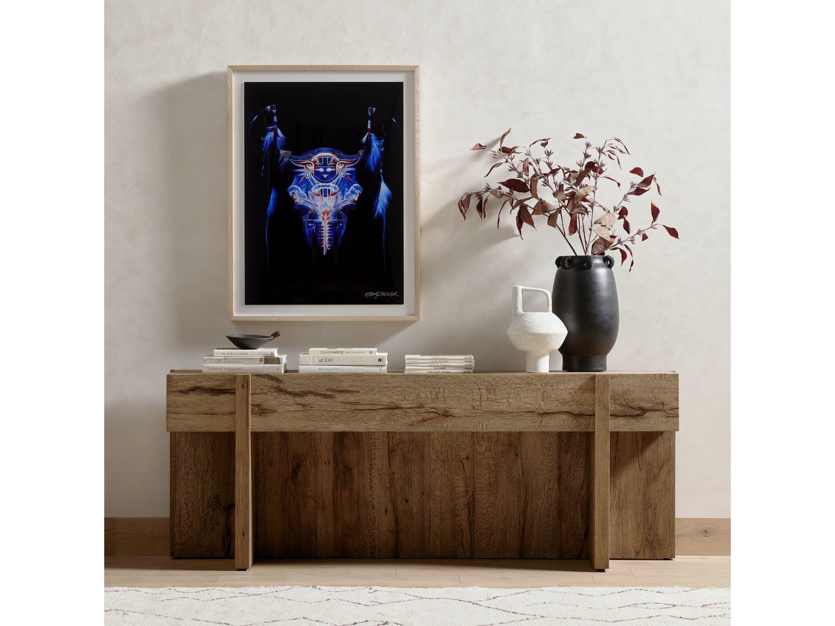 Four Hands Wesson Bingham Rectangular Wood Rustic Oak Veneer Console Table