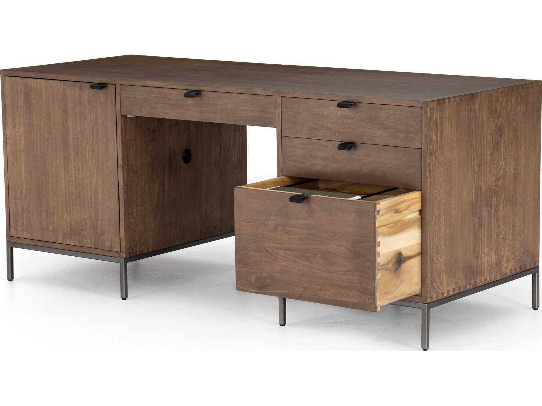 Four Hands Fulton Trey Brown Poplar Wood Executive Desk