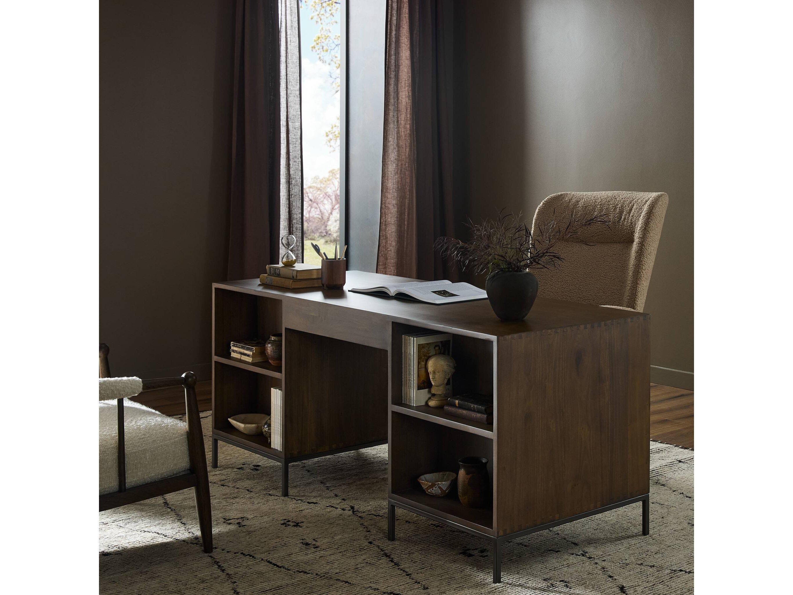 Four Hands Fulton Trey Brown Poplar Wood Executive Desk