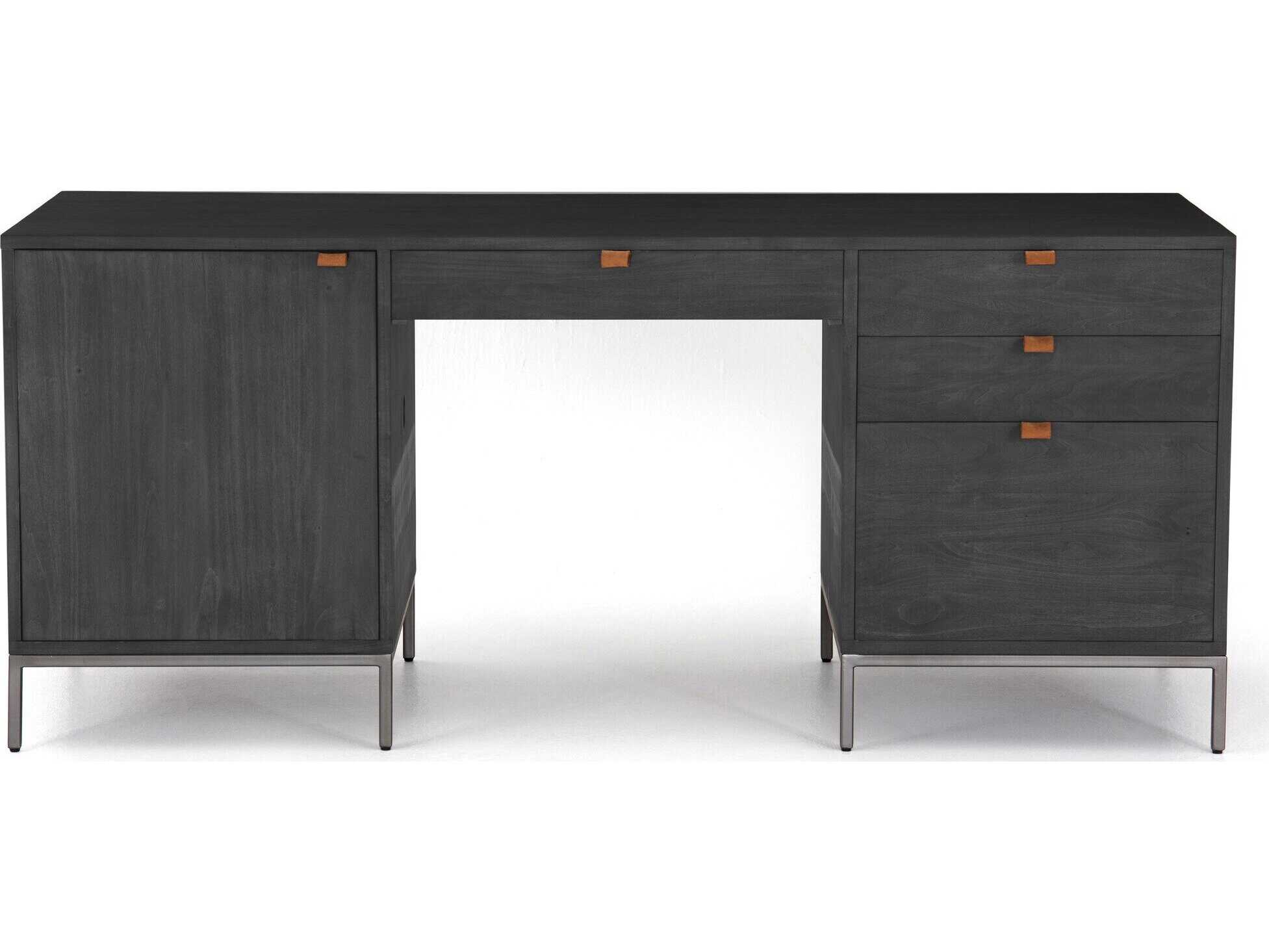 Four Hands Fulton Trey Black Poplar Wood Executive Desk