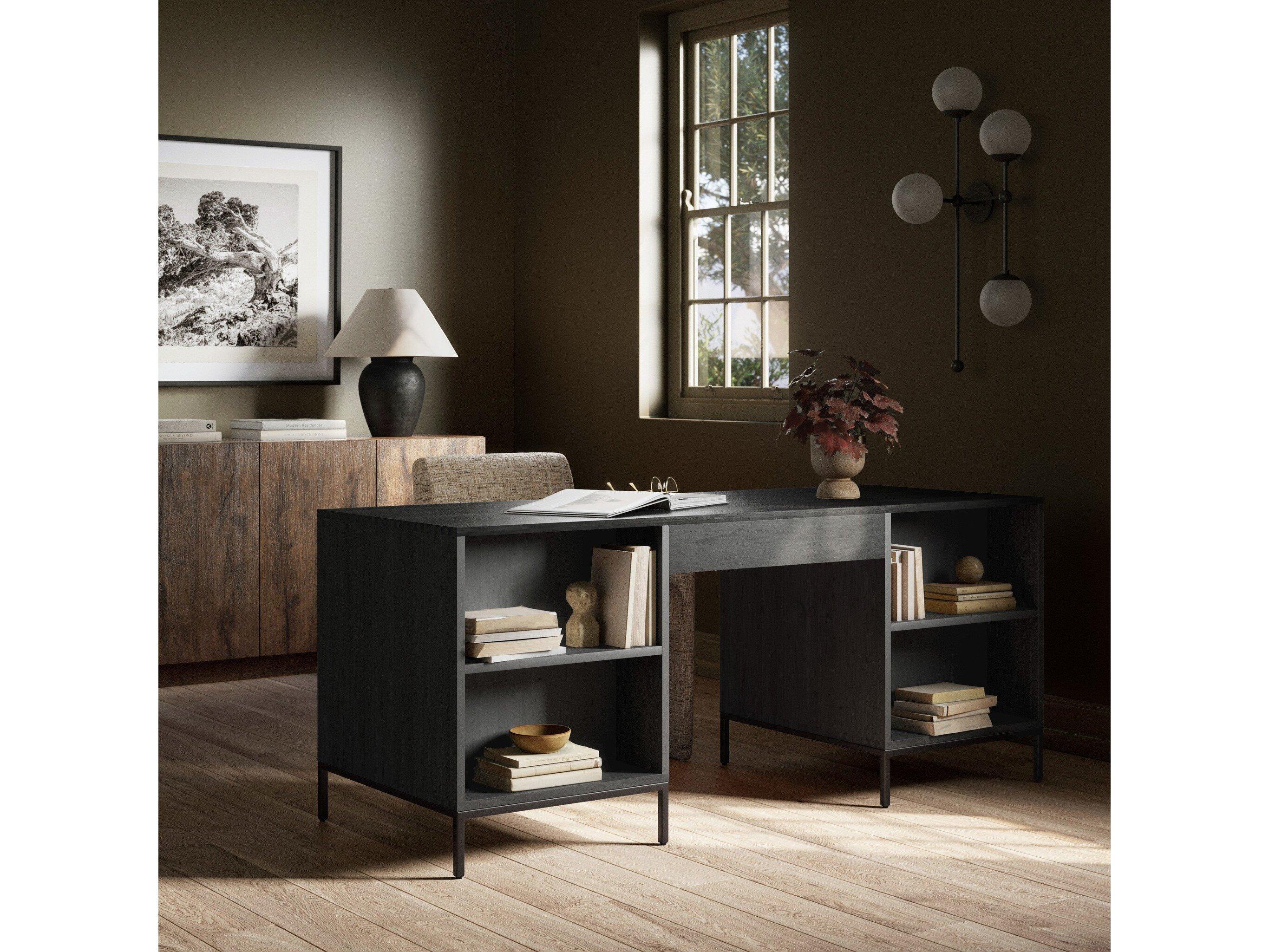 Four Hands Fulton Trey Black Poplar Wood Executive Desk