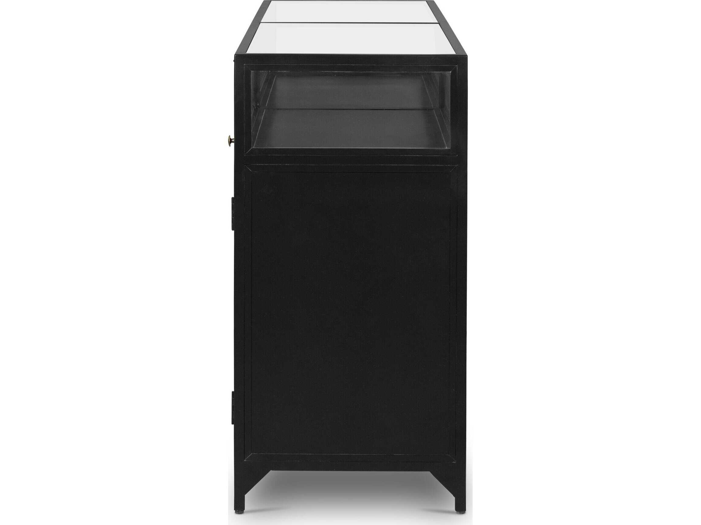 Four Hands Belmont Shadow Box 70" Black Weathered Bronze Clear Glass Tempered Sideboard