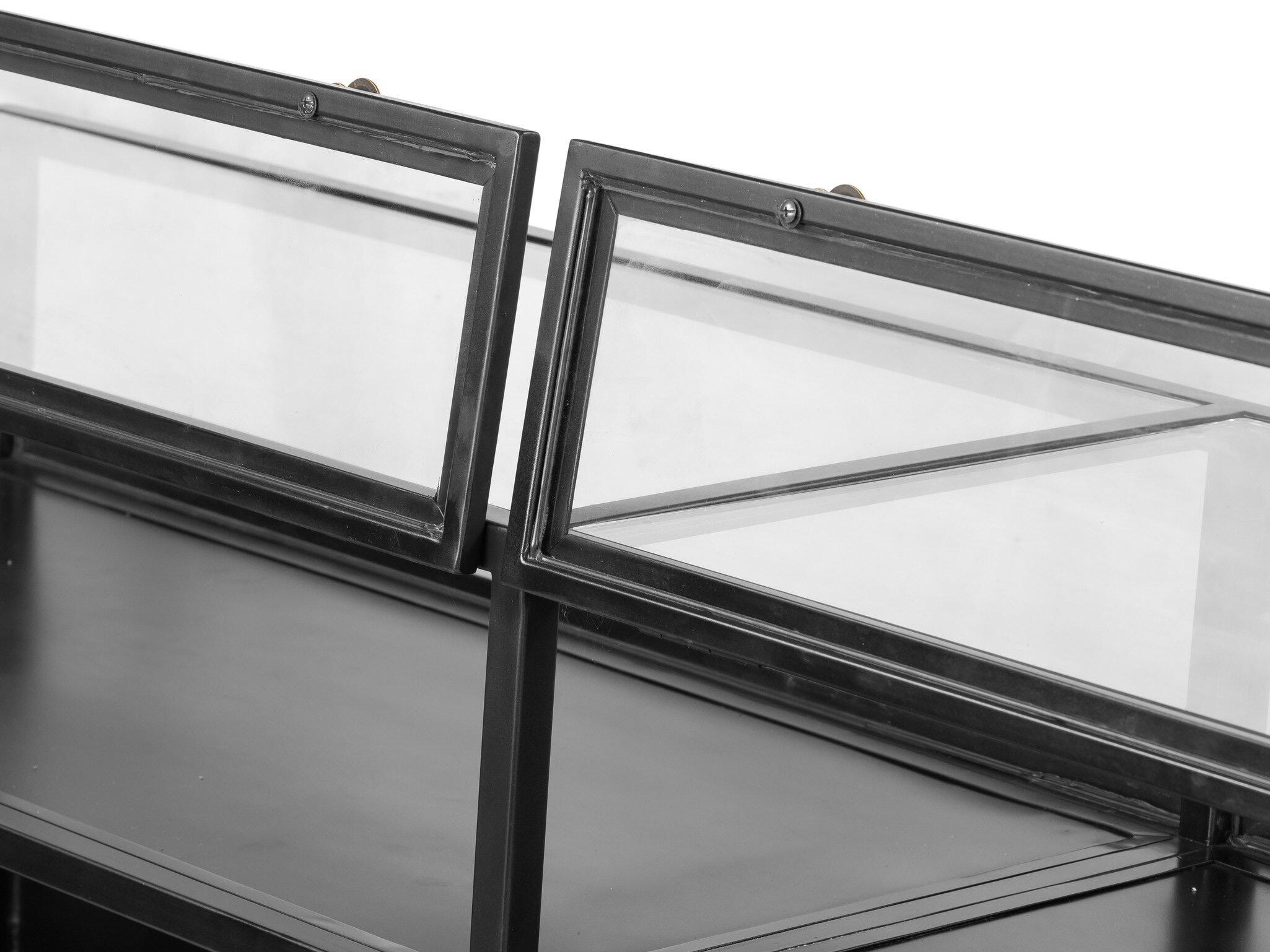 Four Hands Belmont Shadow Box 70" Black Weathered Bronze Clear Glass Tempered Sideboard