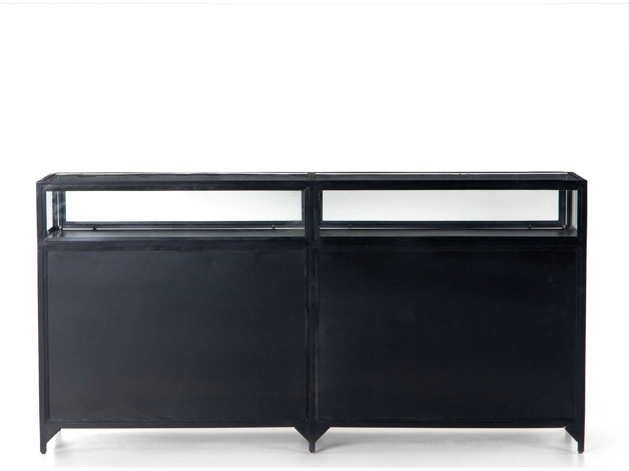 Four Hands Belmont Shadow Box 70" Black Weathered Bronze Clear Glass Tempered Sideboard