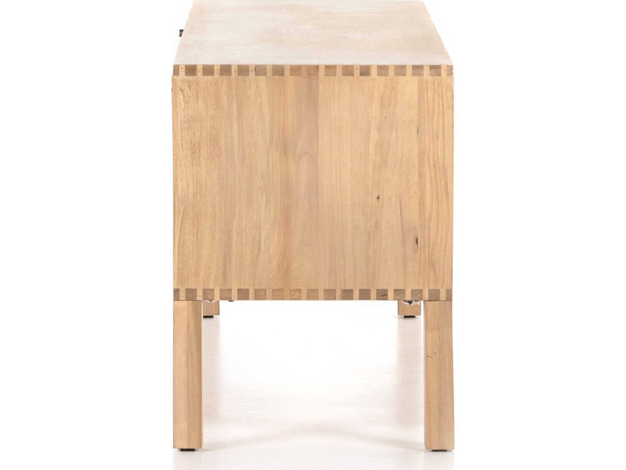 Four Hands Fulton Isador 80" Poplar Wood Dry Wash Natural Iron Toffee Leather Media Console