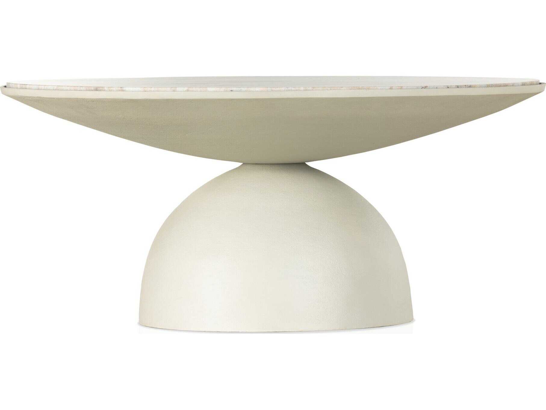 Four Hands Marlow Corbett Creamy Taupe Marble / Textured Matte White Round Coffee Table