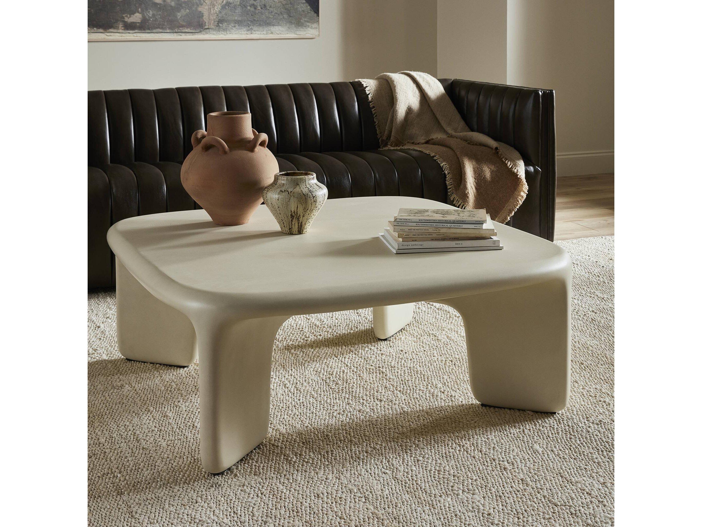Four Hands Thayer Dante Square White Concrete Coffee Table