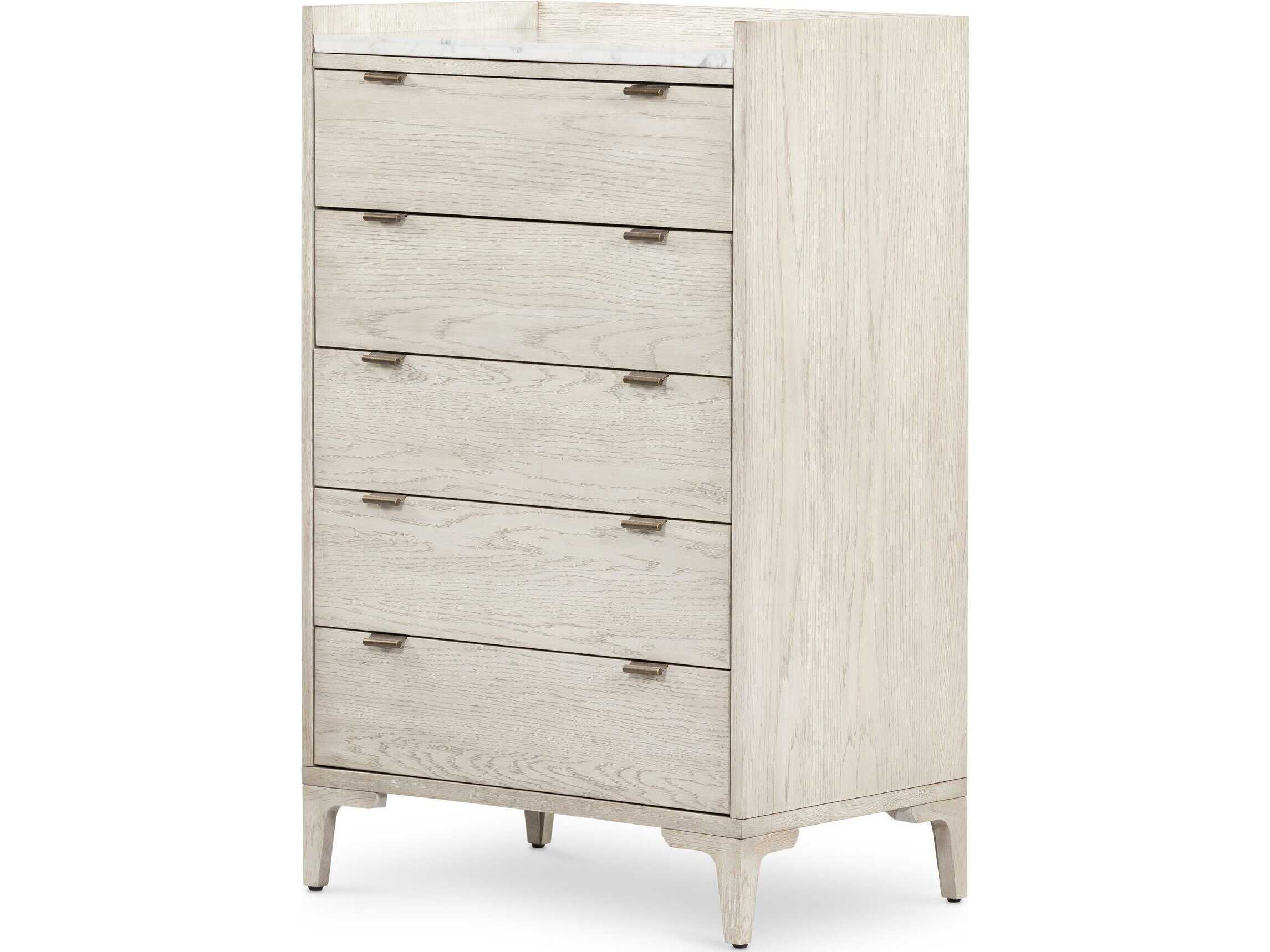 Four Hands Haiden 5-Drawers Vintage White Oak Italian Marble Wood Accent Chest