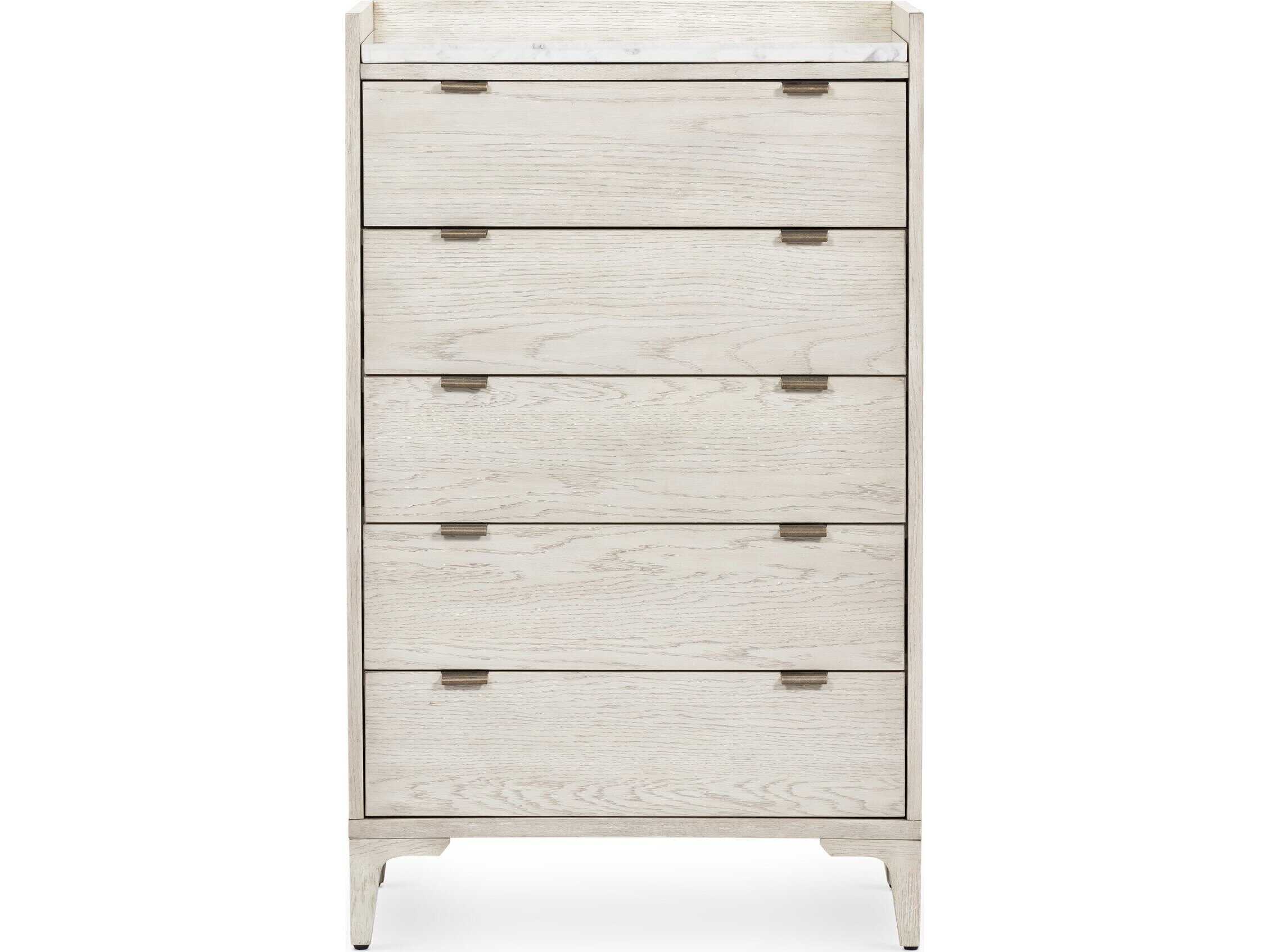 Four Hands Haiden 5-Drawers Vintage White Oak Italian Marble Wood Accent Chest