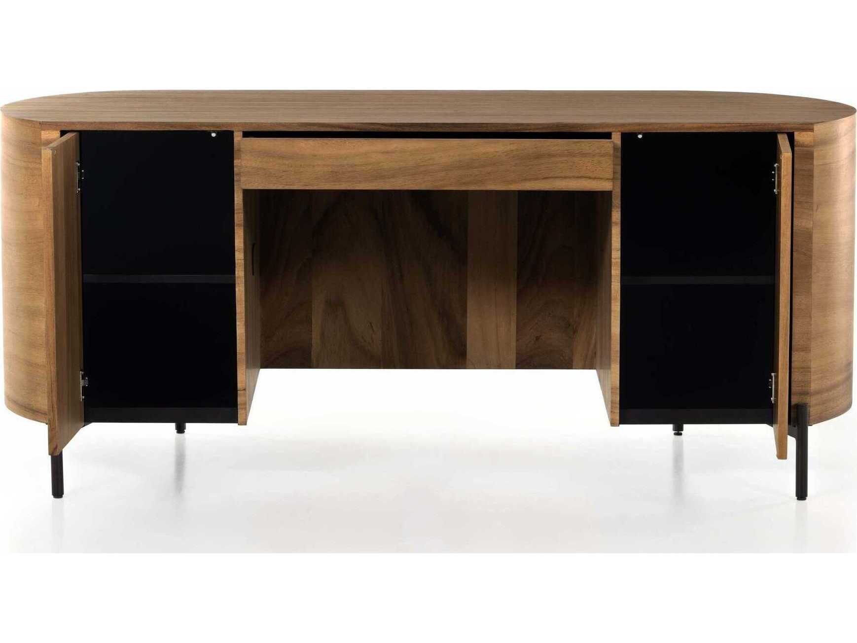 Four Hands Wesson Lunas Gold Guanacaste Bronzed Iron Brown Executive Desk