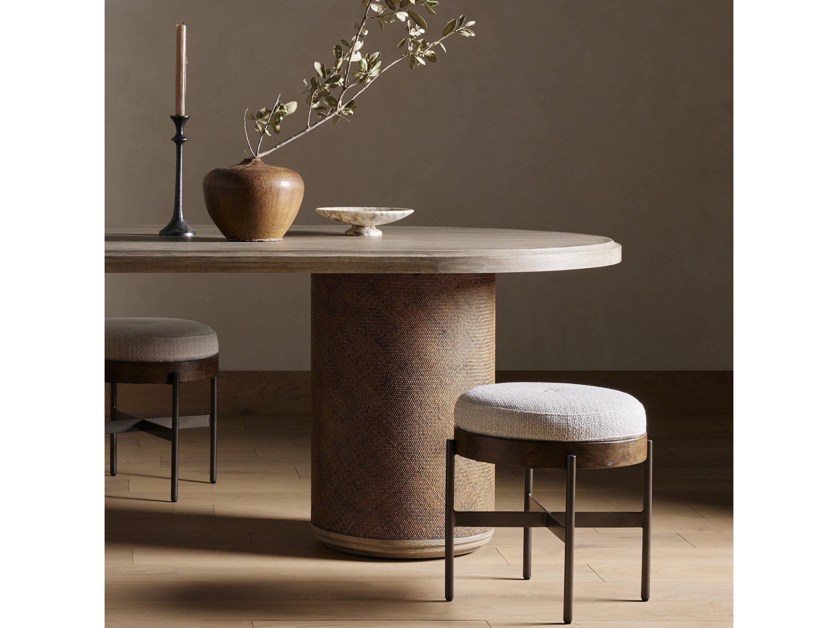 Four Hands Townsend Edwyn Small Vintage Sienna Gibson Wheat Gunmetal Brown Upholstered Ottoman