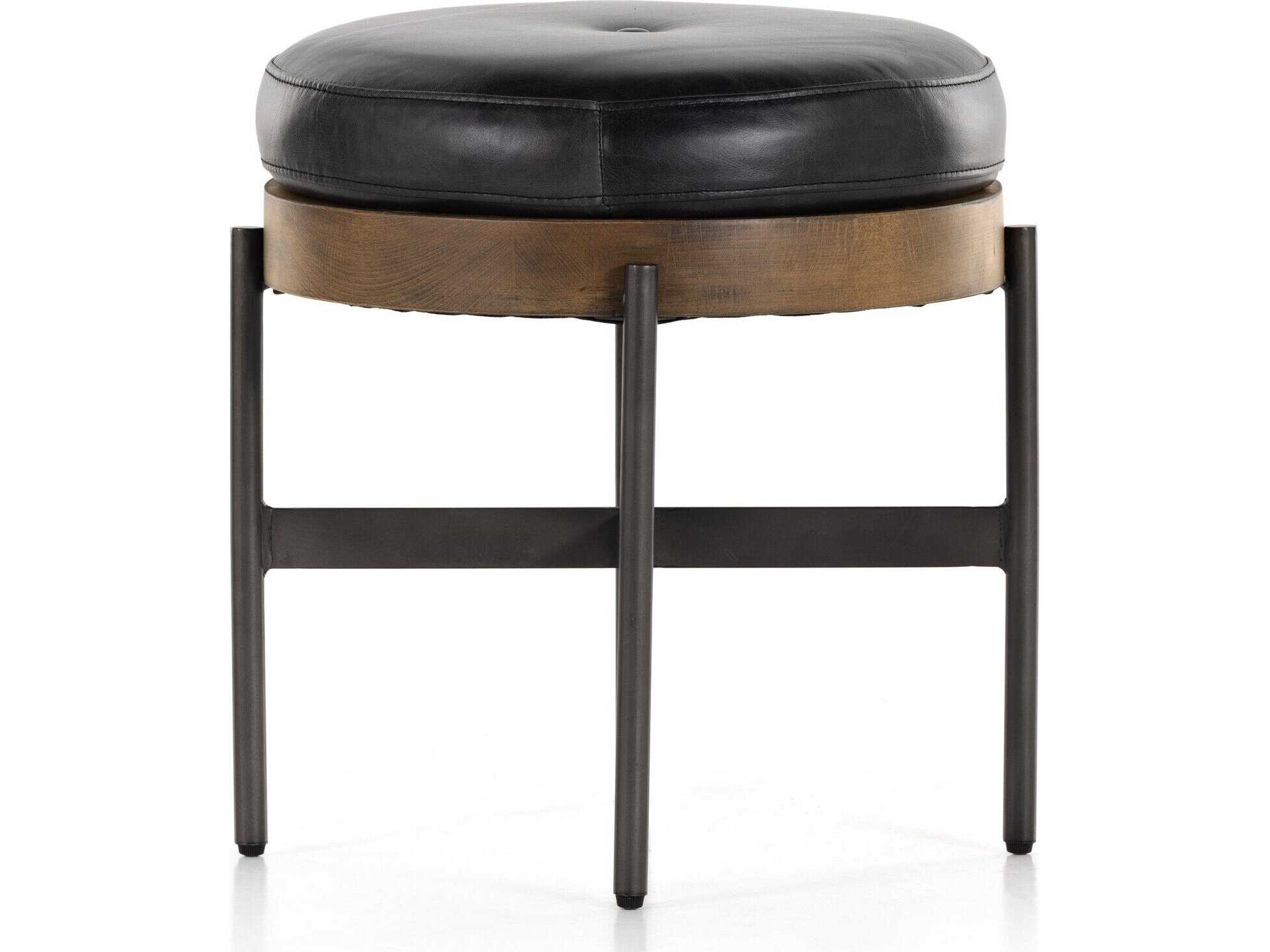 Four Hands Townsend Edwyn Small Sable Beech Sonoma Black Gunmetal Brown Leather Ottoman