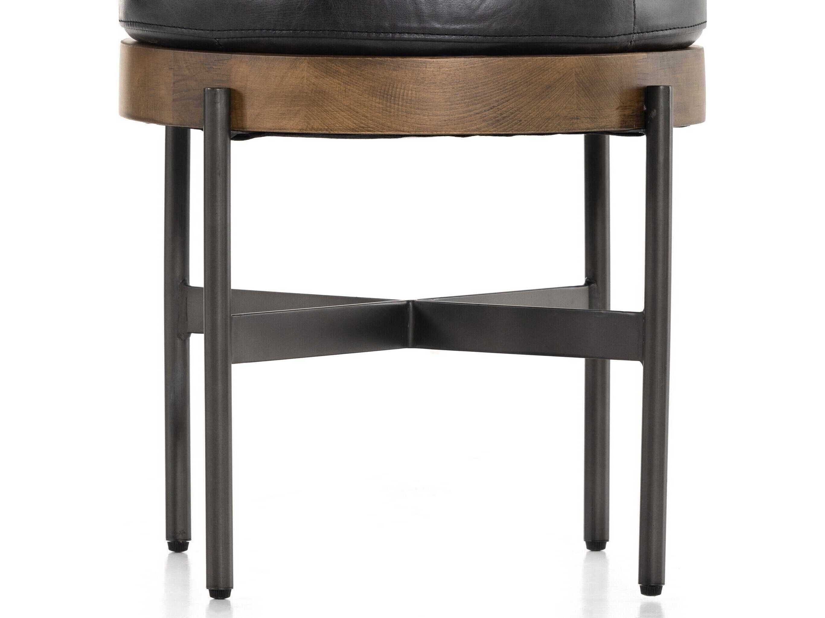 Four Hands Townsend Edwyn Small Sable Beech Sonoma Black Gunmetal Brown Leather Ottoman