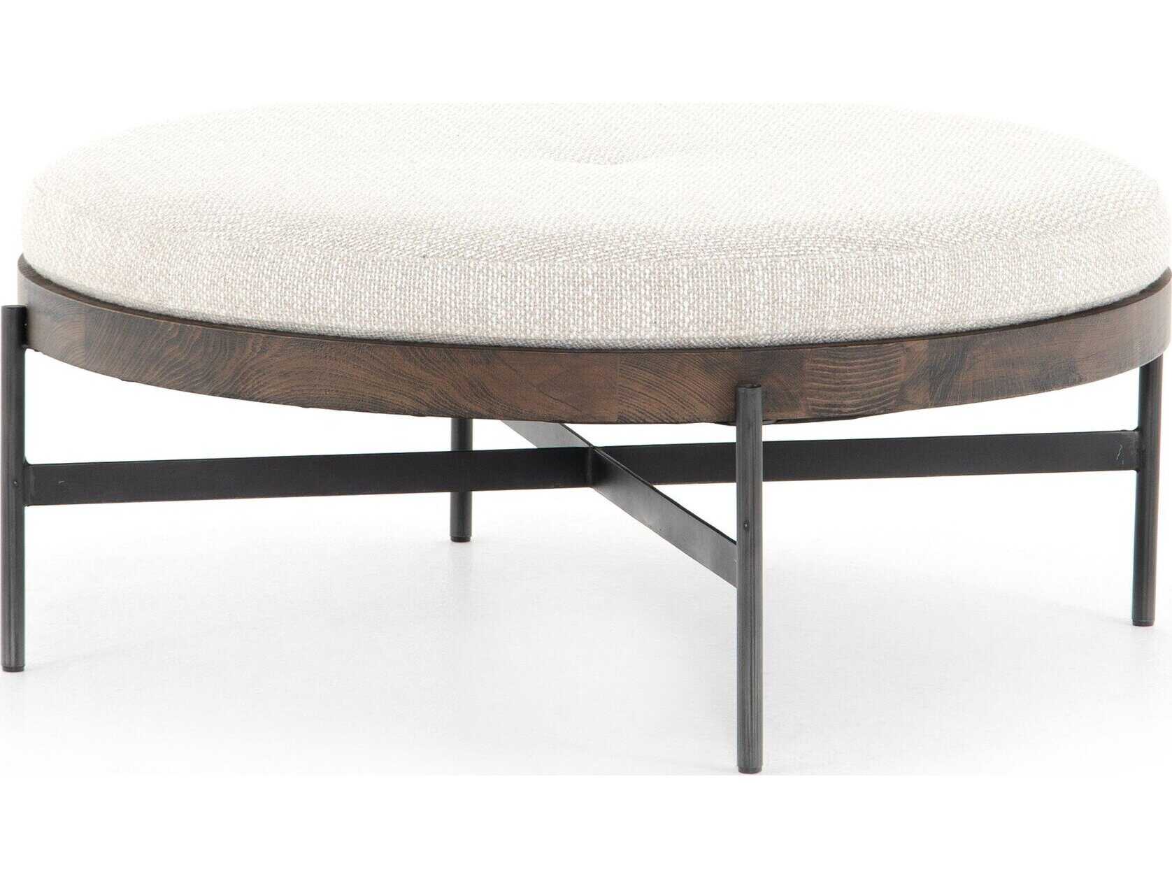 Four Hands Townsend Edwyn Large Vintage Sienna Gibson Wheat Gunmetal Brown Upholstered Ottoman