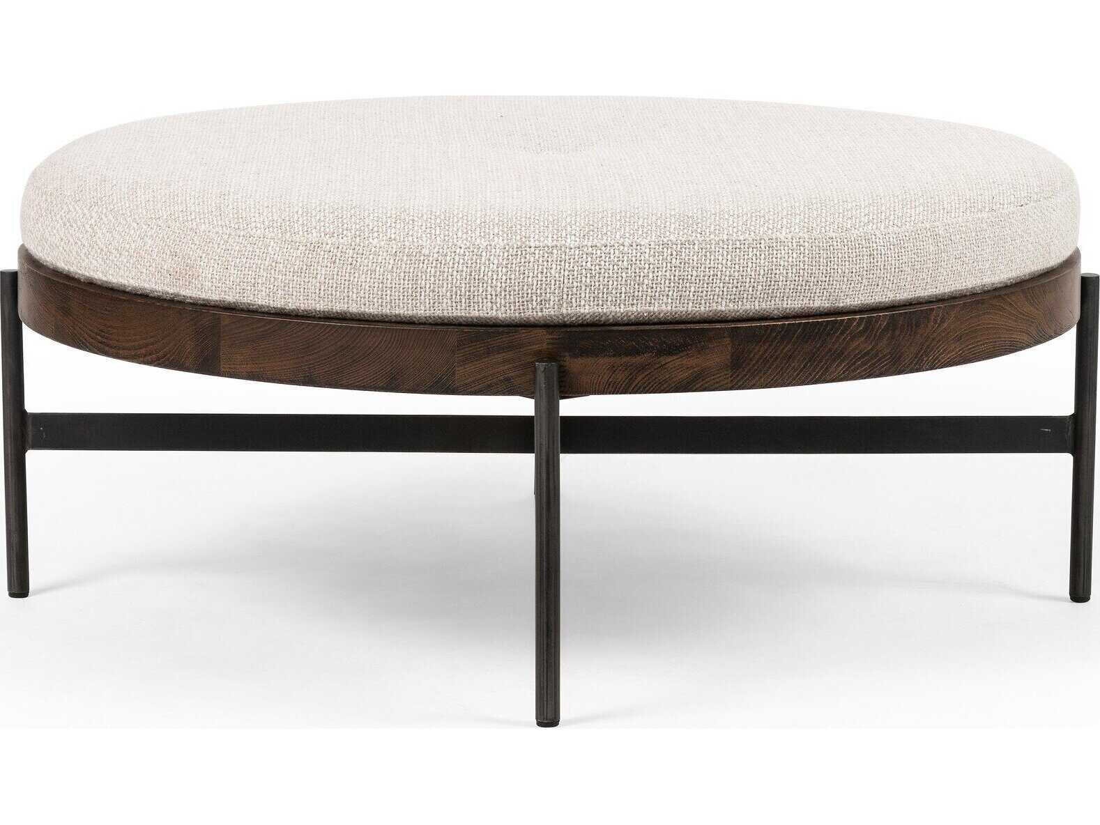 Four Hands Townsend Edwyn Large Vintage Sienna Gibson Wheat Gunmetal Brown Upholstered Ottoman