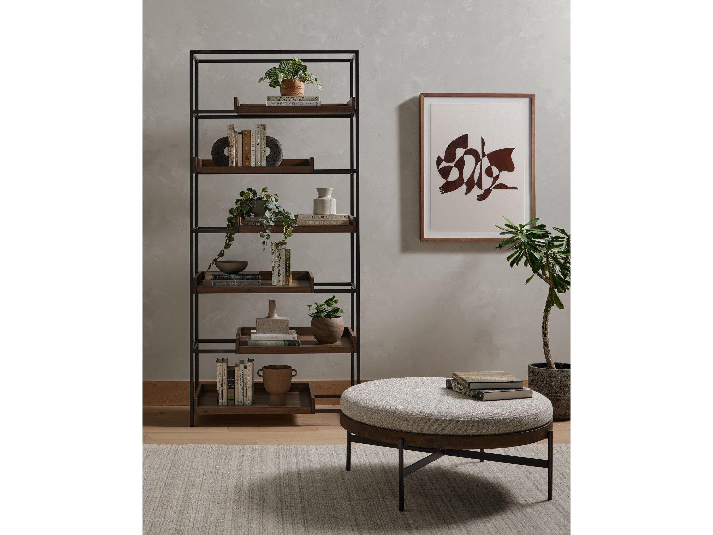 Four Hands Townsend Edwyn Large Vintage Sienna Gibson Wheat Gunmetal Brown Upholstered Ottoman