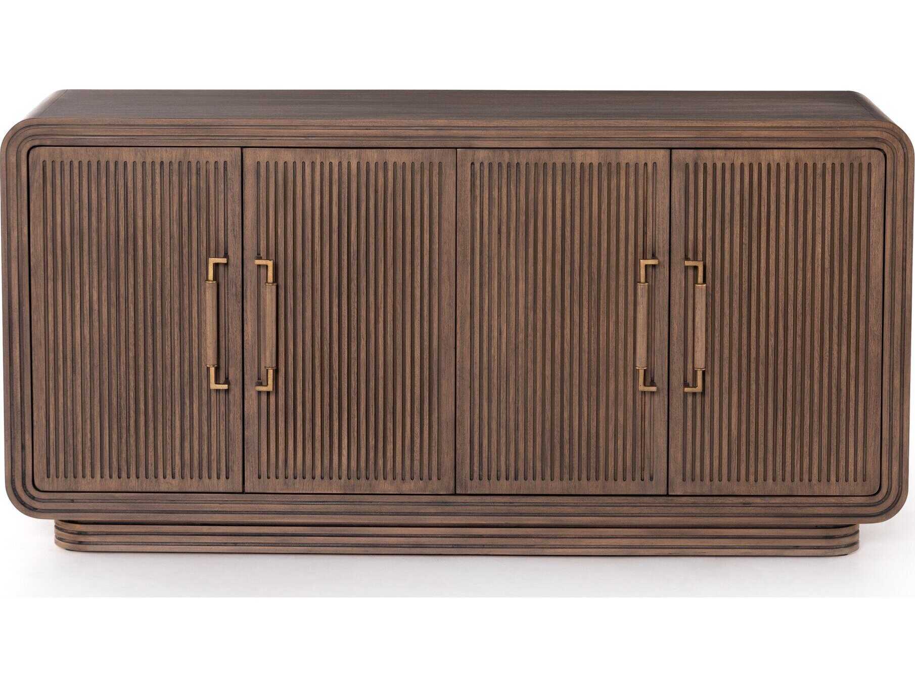 Four Hands Tracey Boyd Stark 65" Mahogany Wood Warm Espresso Veneer Light Antique Brass Sideboard