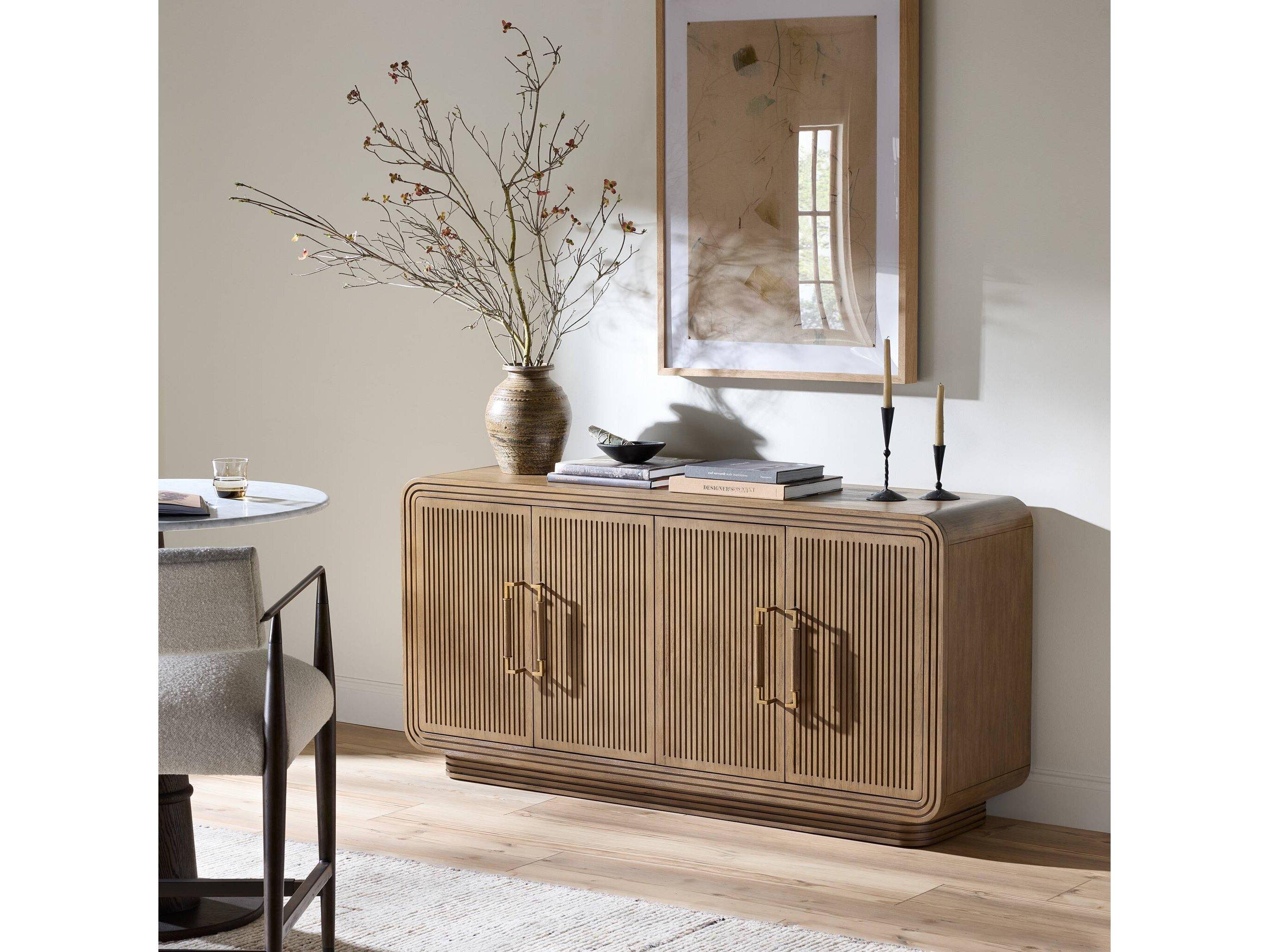 Four Hands Tracey Boyd Stark 65" Mahogany Wood Warm Espresso Veneer Light Antique Brass Sideboard