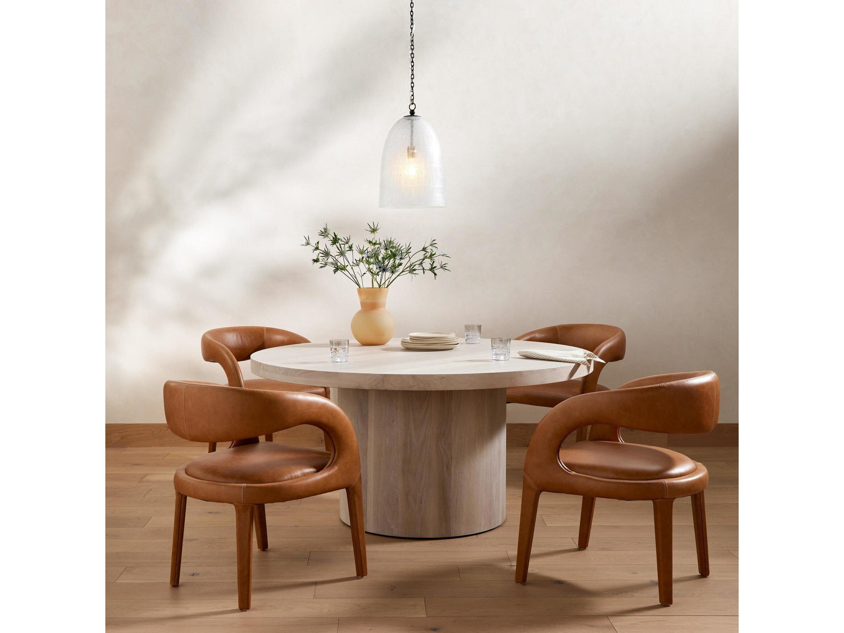 Four Hands Wesson Hudson Round Wood Ashen Walnut Natural Yukas Dining Table