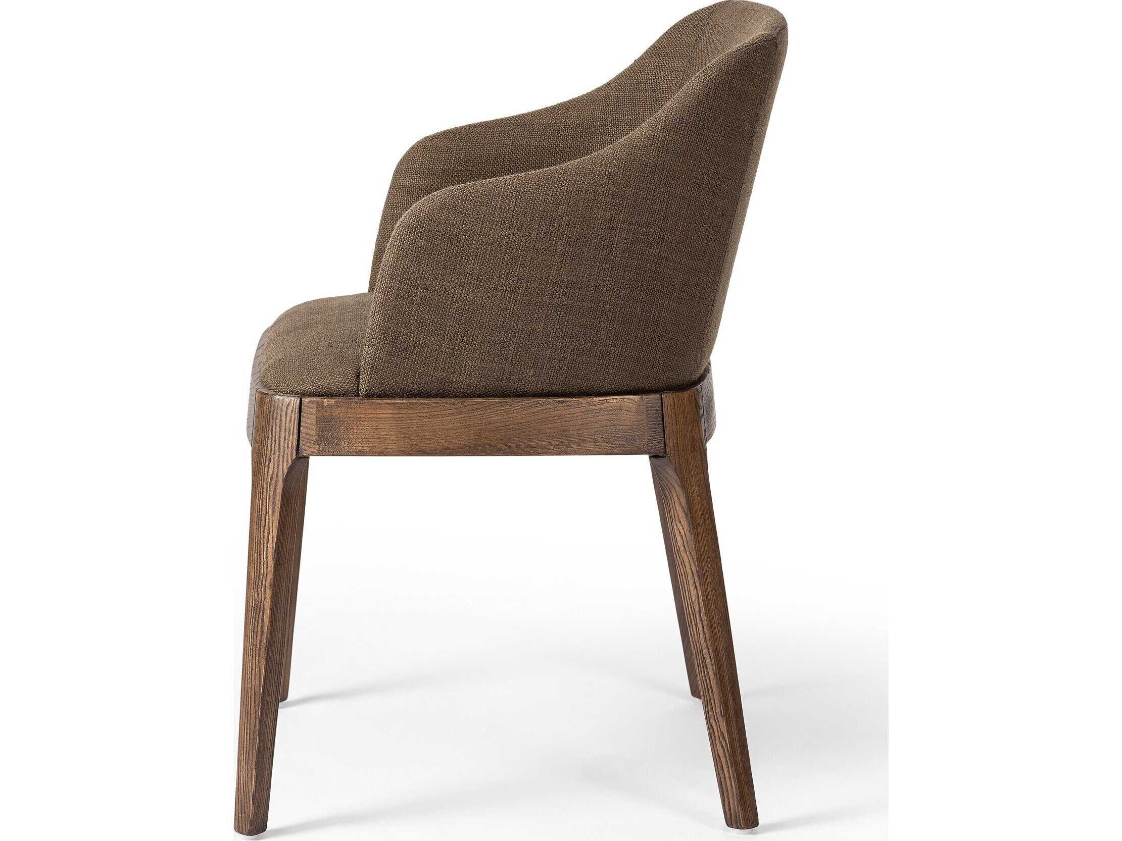 Four Hands Townsend Bryce Solid Wood Brown Upholstered Arm Dining Chair