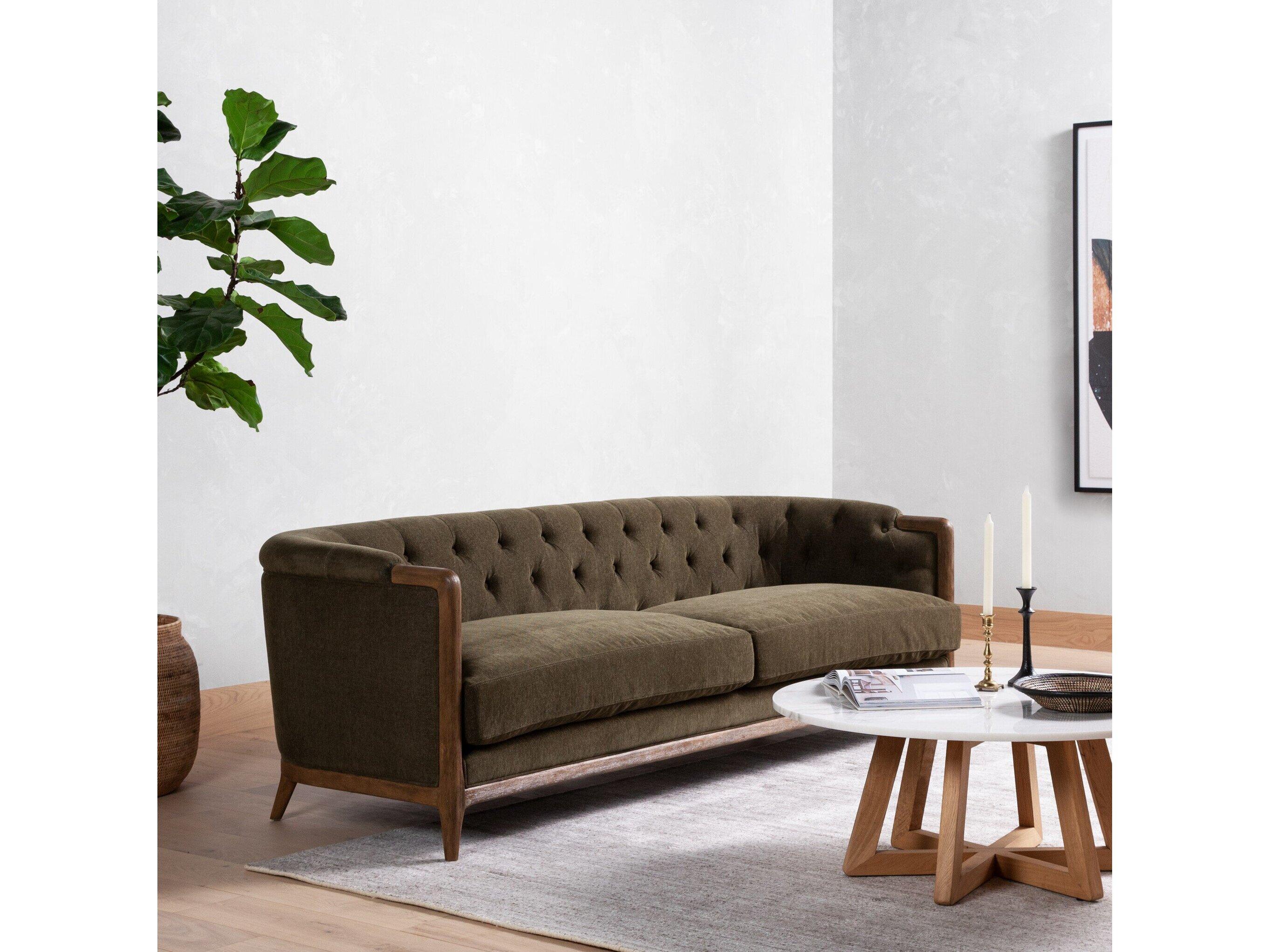 Four Hands Kensington Ellsworth Sutton Olive Distressed Natural Green Upholstered Sofa