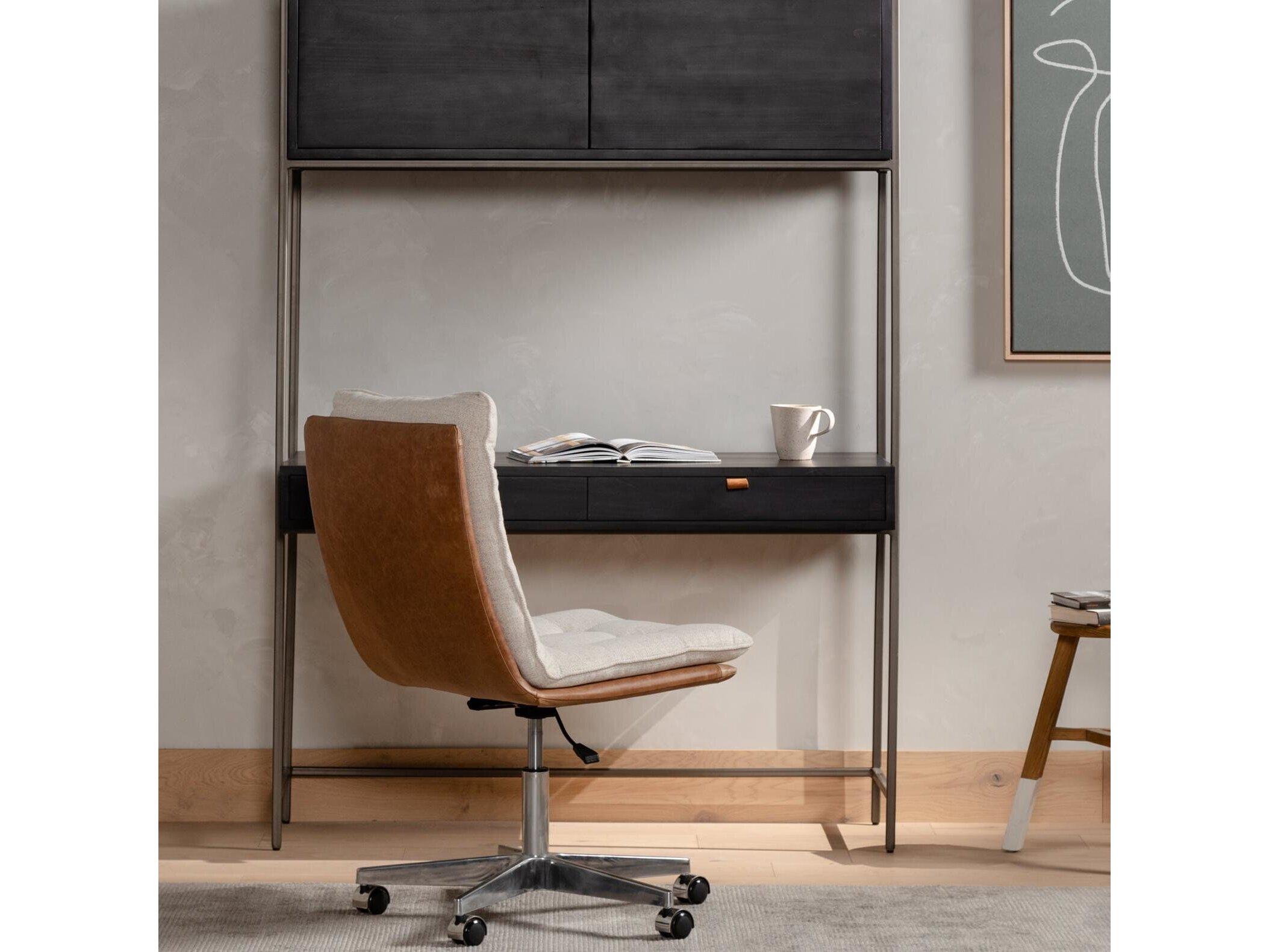 Four Hands Kensington White Upholstered Swivel Computer Office Chair