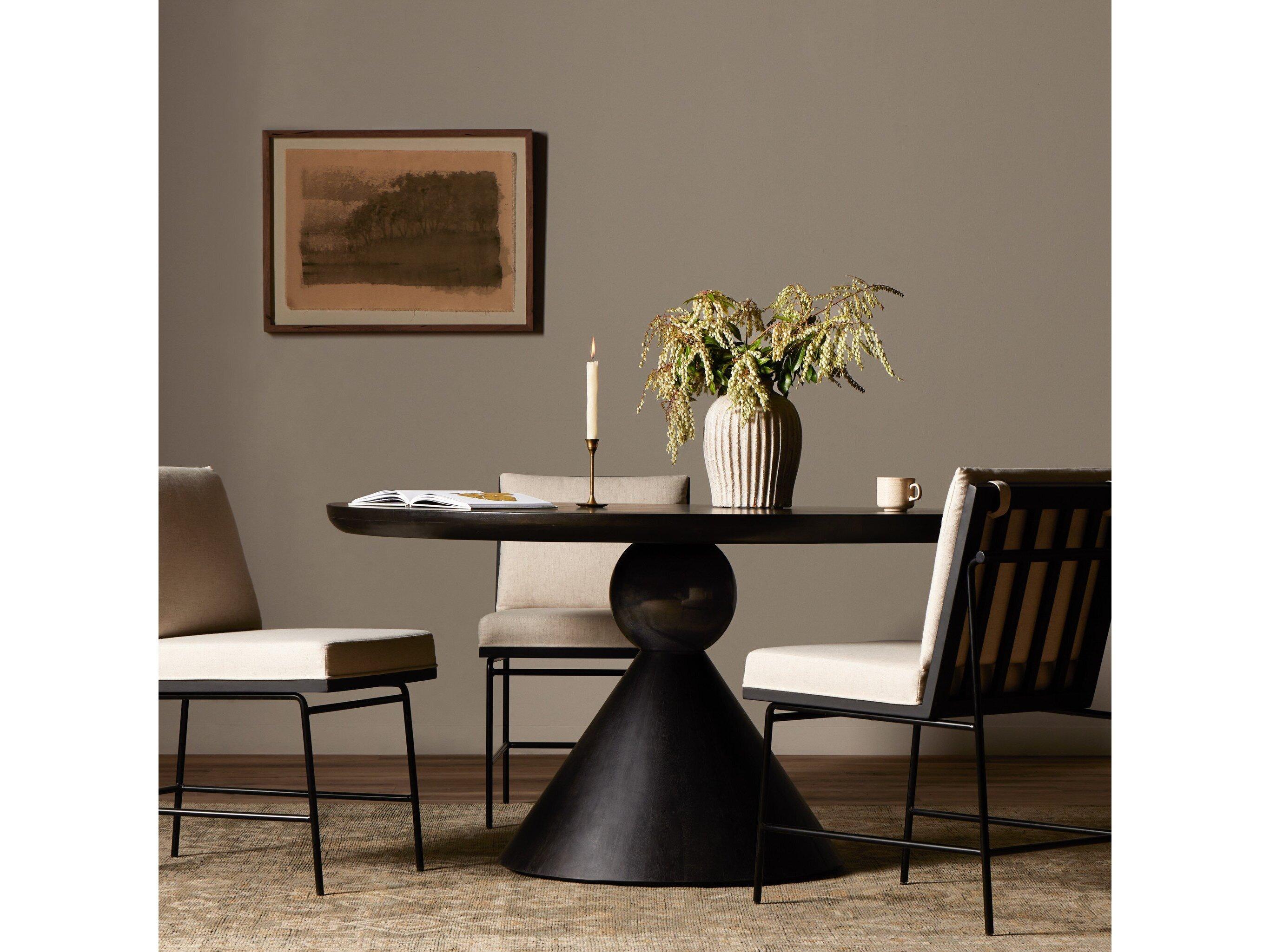 Four Hands Merritt Bibianna Round Worn Black Parawood Marble Dining Table