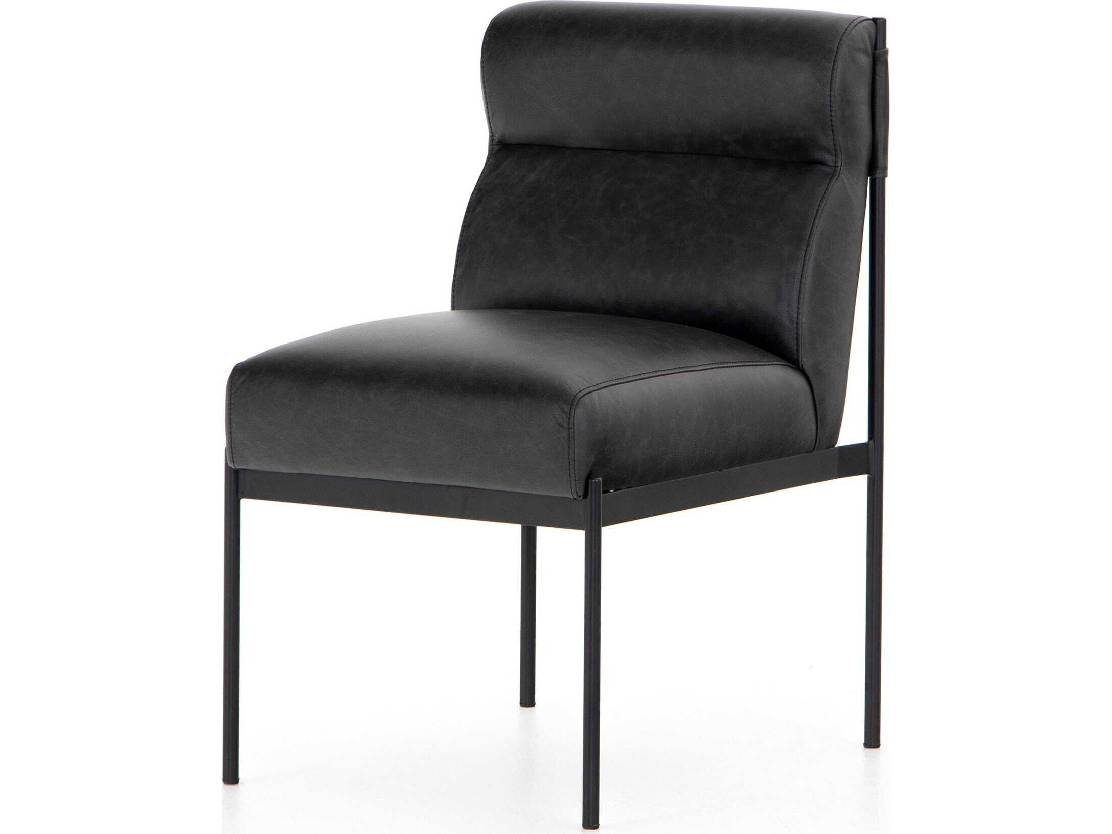 Four Hands Kensington Klein Leather Black Upholstered Side Dining Chair