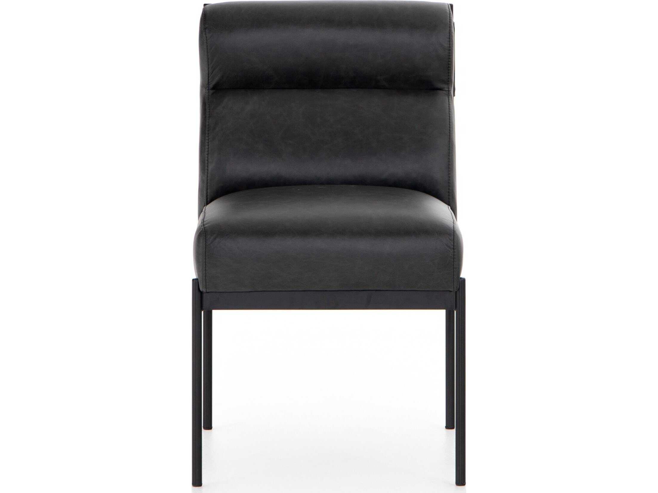Four Hands Kensington Klein Leather Black Upholstered Side Dining Chair
