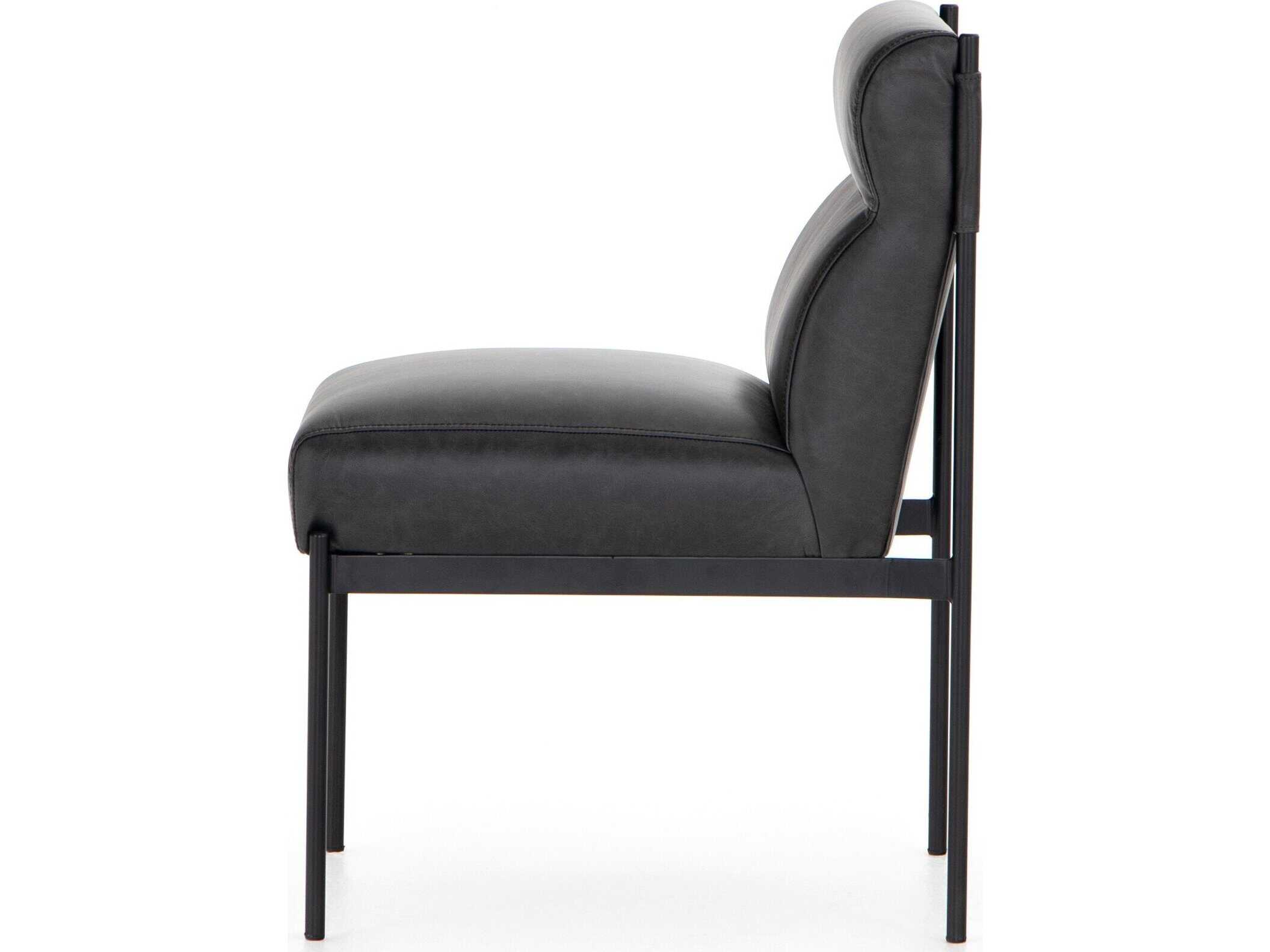 Four Hands Kensington Klein Leather Black Upholstered Side Dining Chair